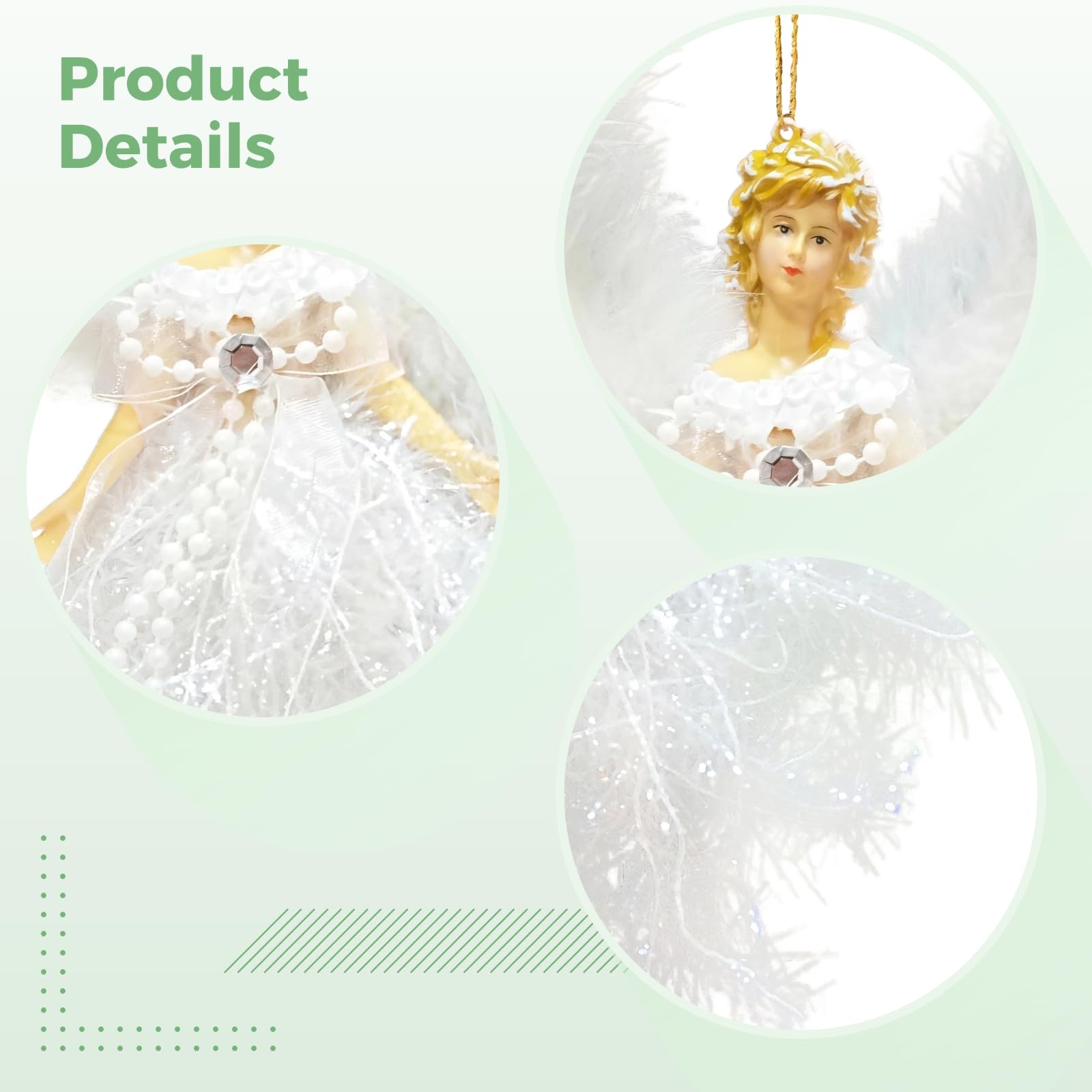 6 adornos de ángel con plumas blancas, tela de cebolla de felpa para colgar, decoraciones navideñas para bodas, fiestas, hogar