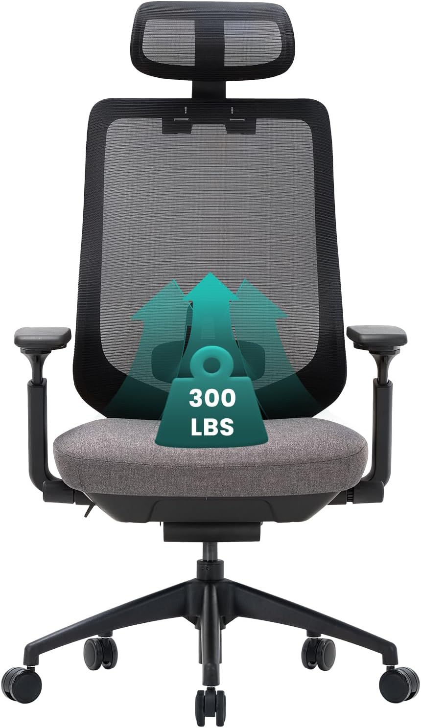 COLAMY Ergonomic Mesh Office Chair, High Back Executive Desk Chair with Lumbar Support, Adjustable Headrest and 4D Arms, Slide Seat, Tilt Lock-Darkgrey