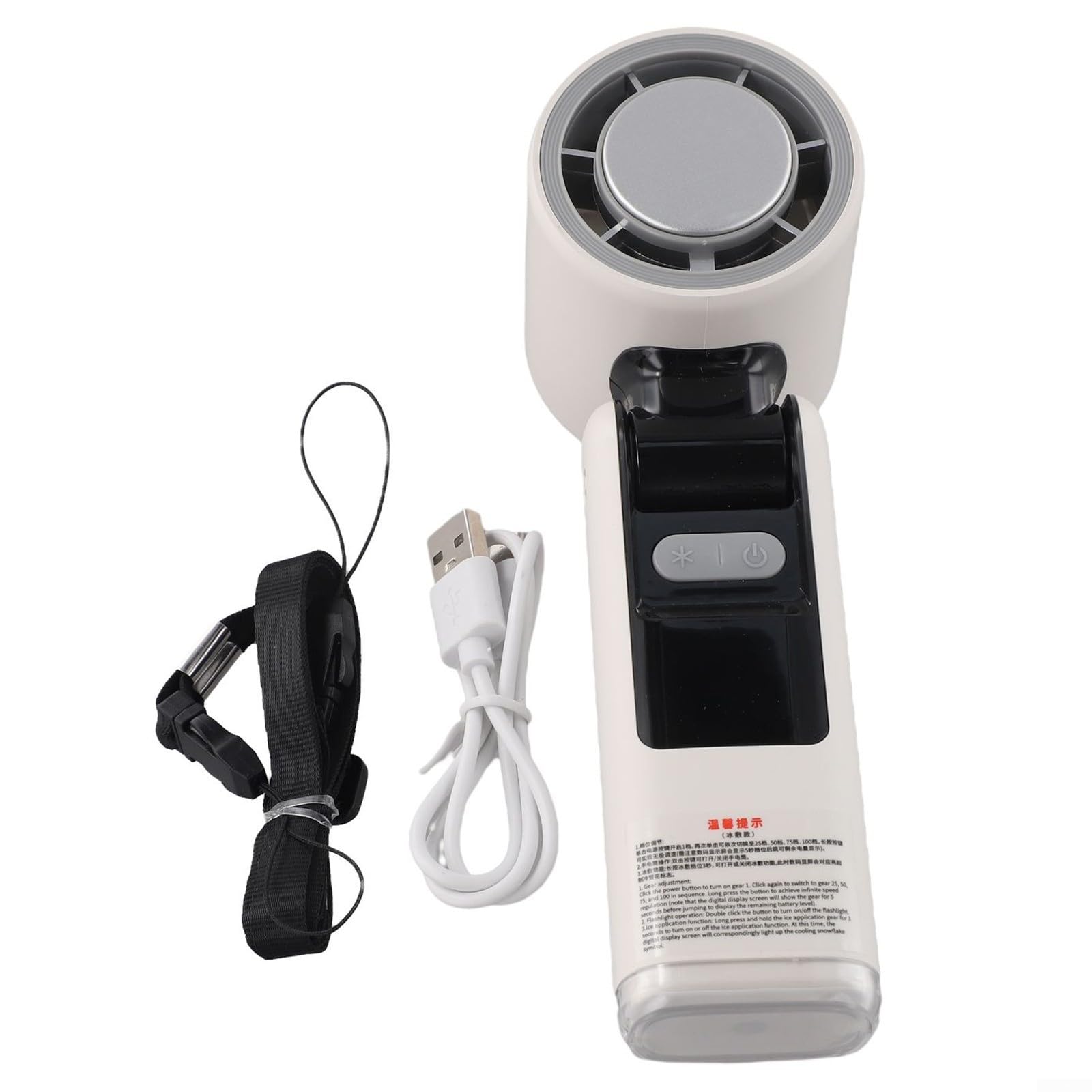 Ventilatore portatile alimentato con display digitale, 100 velocità turbo, per campeggio, viaggi, casa, ufficio, portatile, soluzione di raffreddamento compatta (bianco refrigerante)