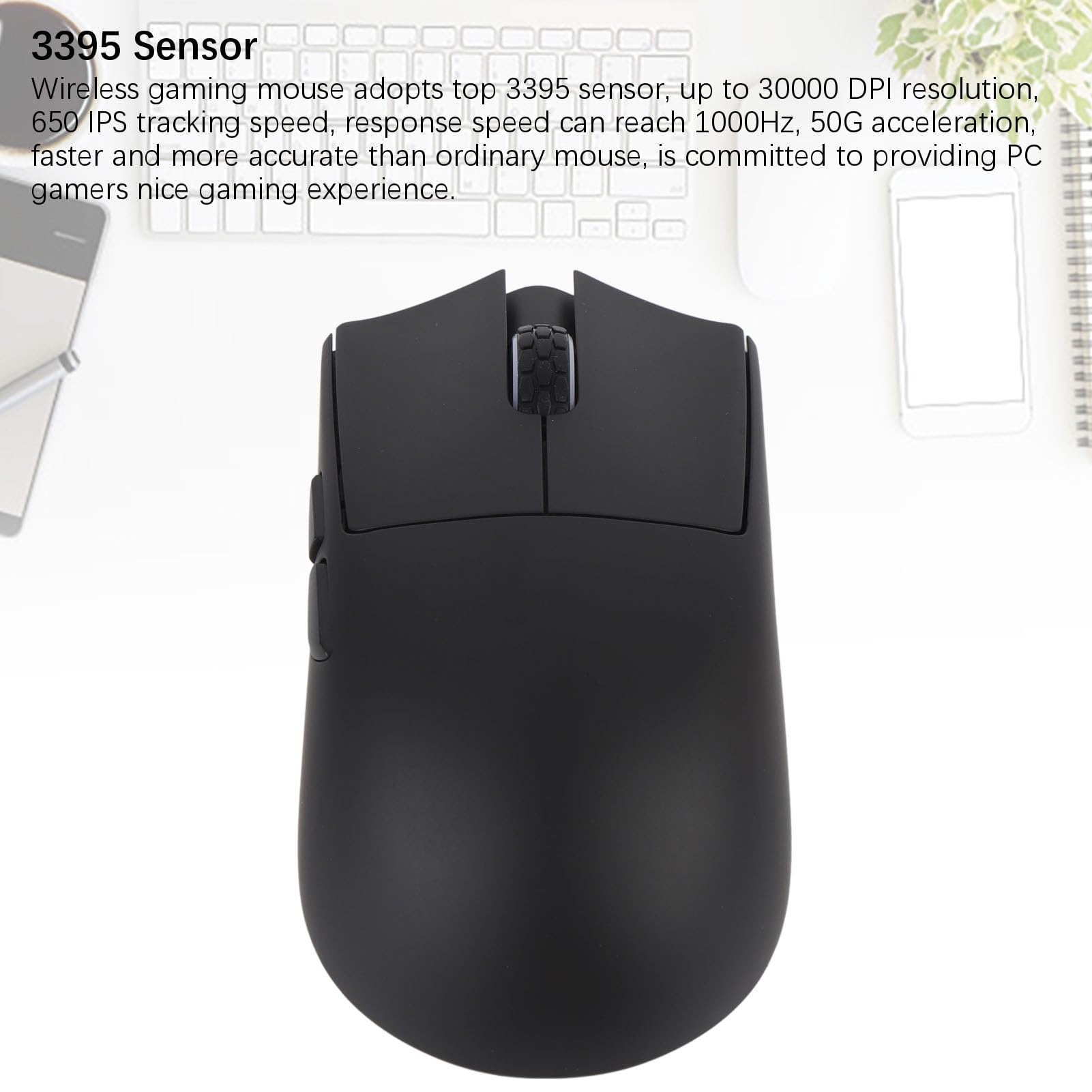 Mouse da Gioco Wireless a Tre modalità Programmabile da 30.000 DPI per PC Portatile, Design Ergonomico e Leggero (BLACK)