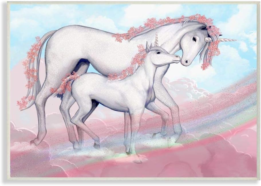 Stupell Industries Unicorn Family Pink Rainbow Fantasy Animal Kids Wall Plaque, 10 x 15, Design by Artist Ziwei Li, fda-158_wd_10x15