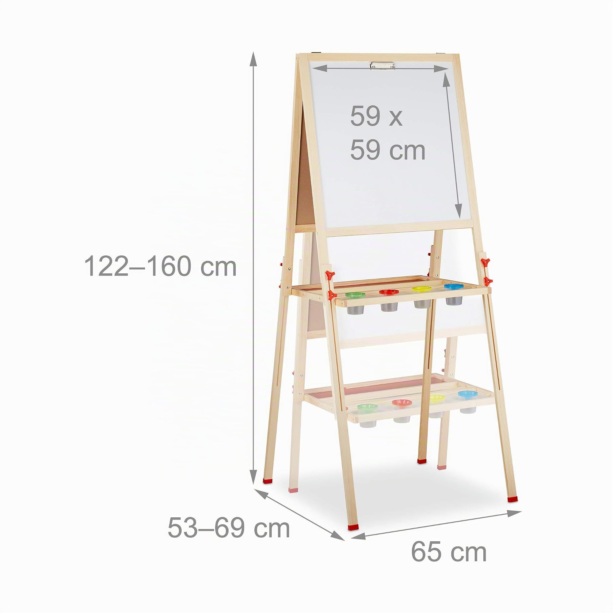 Relaxdays Lavagnetta per Bambini, Regolabile in Altezza & Magnetica in Legno, 122-160 x 65x 69 cm, Legno Naturale