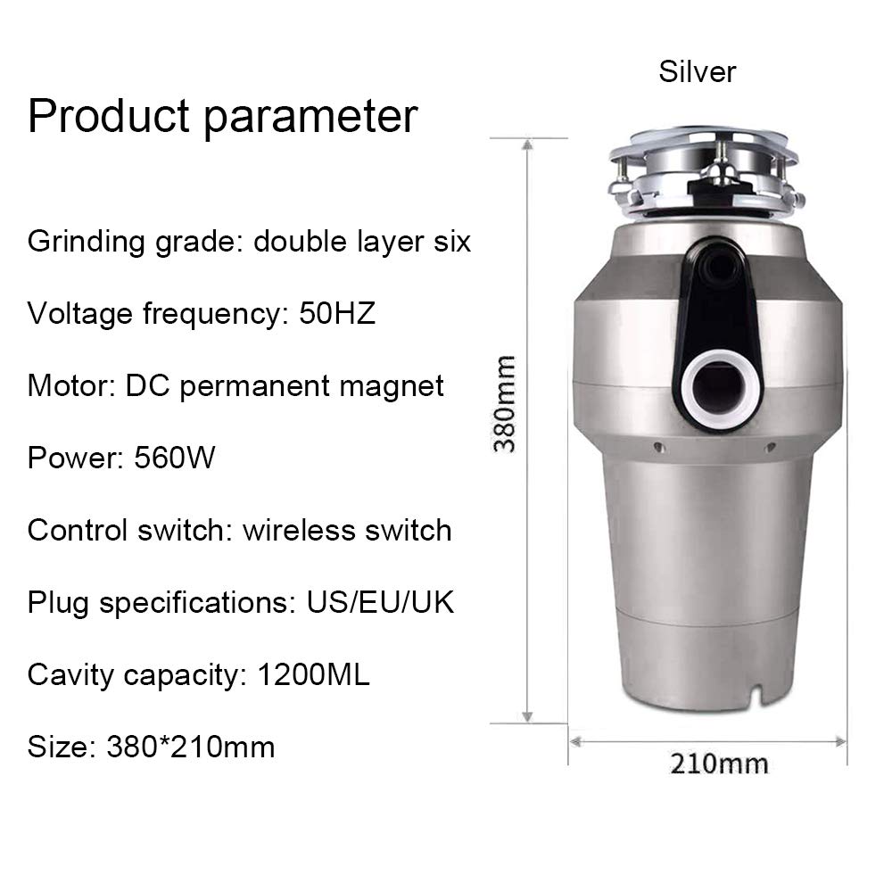 Topchances Disposer Máquina de eliminación de cocina para el hogar, agua de cocina universal mute fregadero triturador de basura, eficaz 560 W 3500 R MIN 1.2 L Disposer de residuos de alimentos