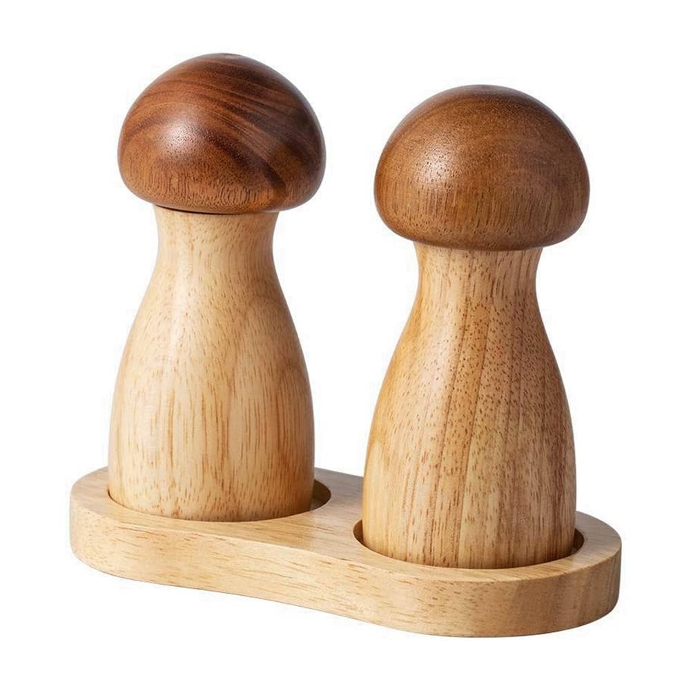 CTRLZS Multifunctional Grinder Mushroom Pepper Grinder Solid Wood Pepper Mill Sea Salt & Black Pepper Grinding Bottle Set