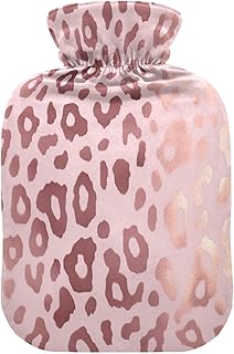 Wajiw Hot Water Bottle with Cover 1L Warm Water Bottle for Hot and Cold Compress Hot and Cold Therapies,Hand Feet Warmer,Rose Gold Leopard Print