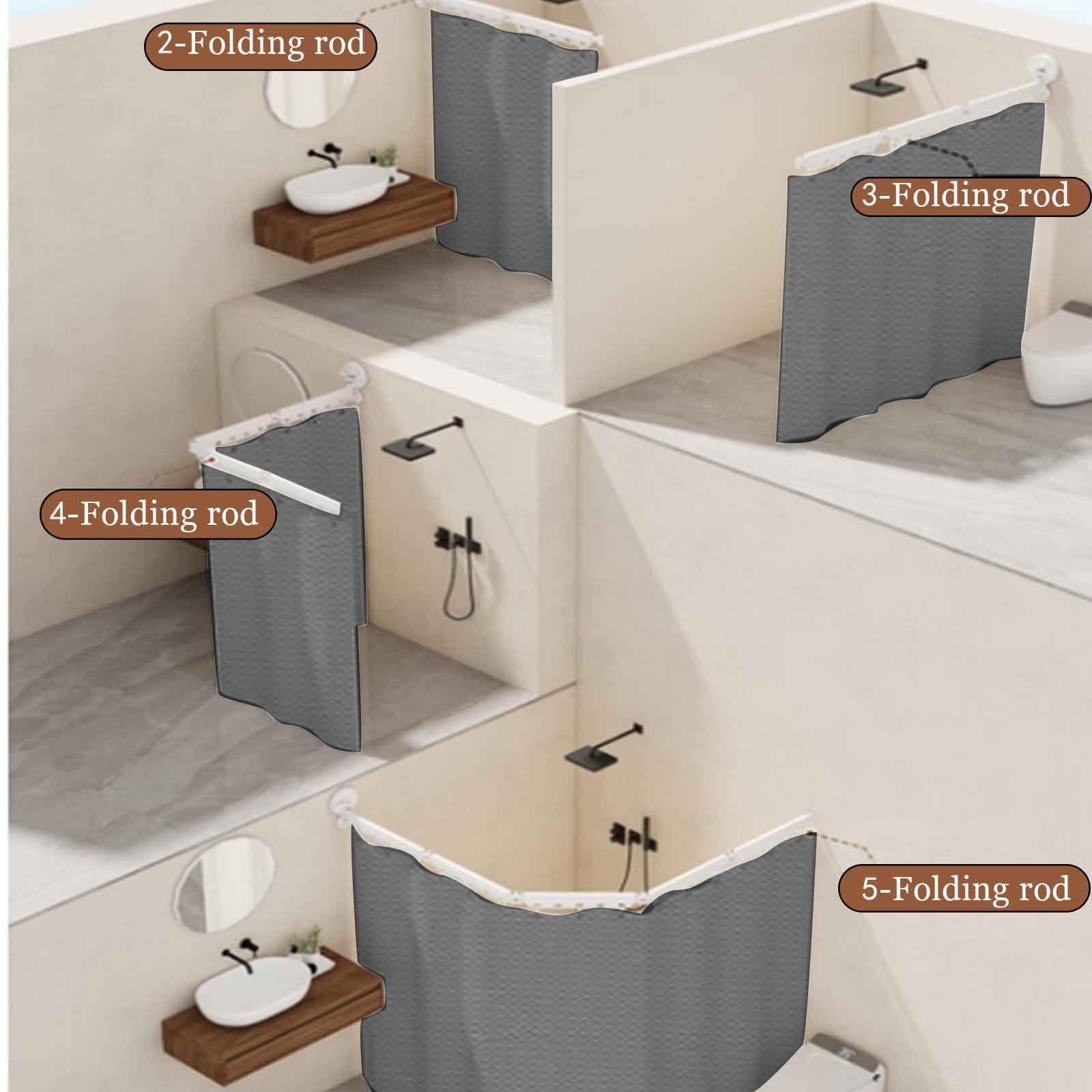 Tringle de douche réglable et résistante à l'eau - Rideau de douche moderne pliable en lin extensible pour décoration de salle de bain de 180 x 180 cm