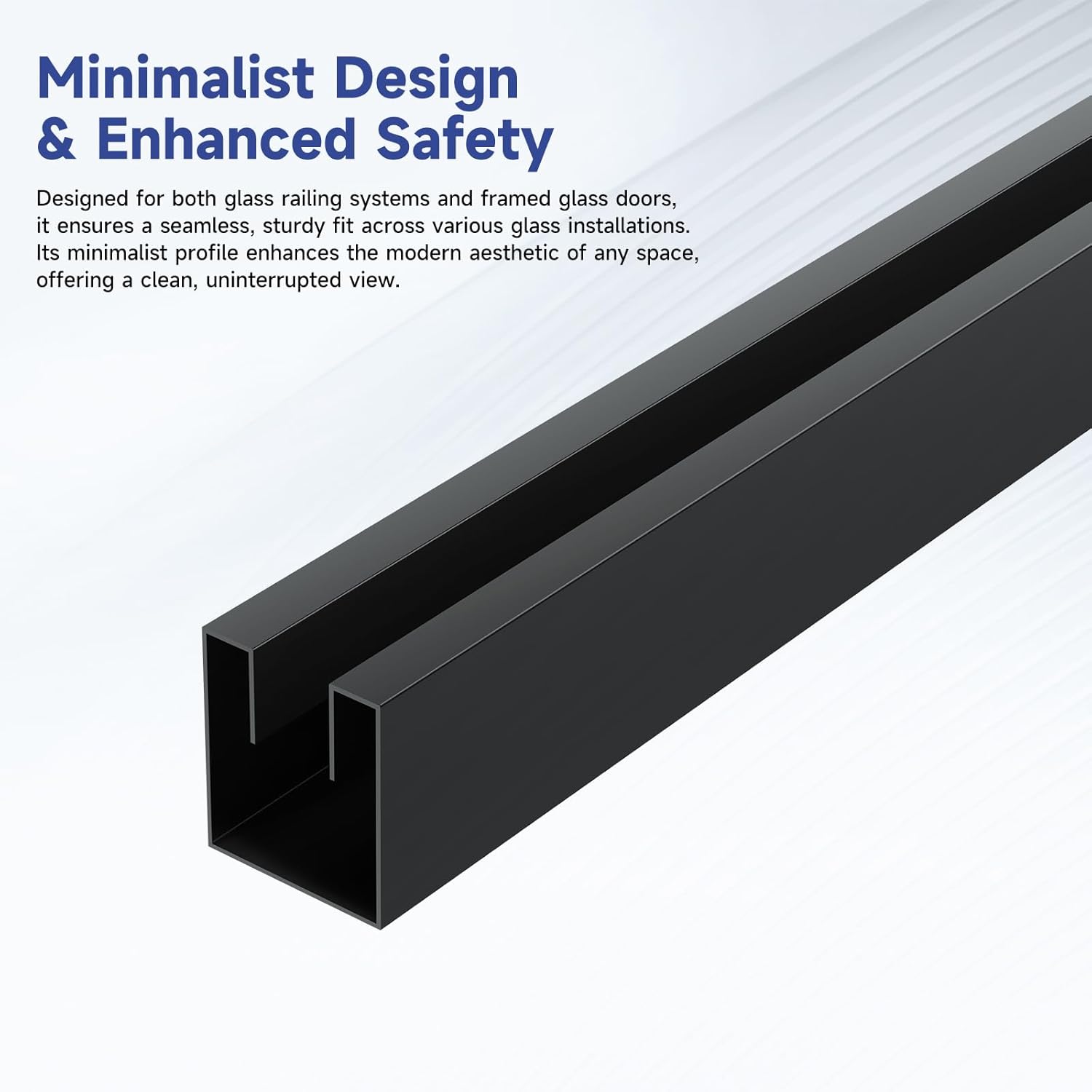 LukLoy 4 Pack 6'6" Stainless Steel T304 Glass Top Rails, Glass Railing Top Channel, Black Glass Cap Rail for 10mm or 3/8" Thick Glass