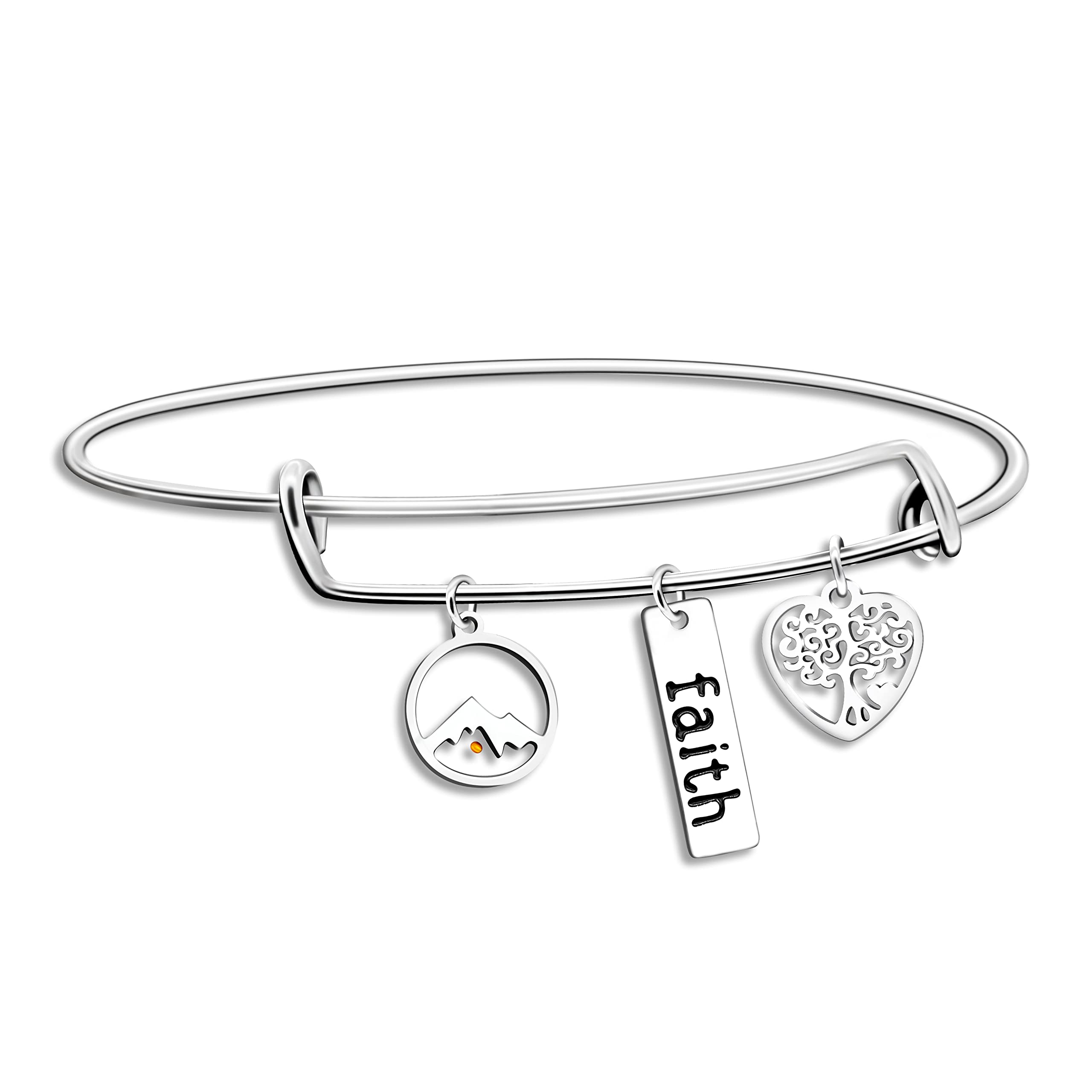 Uloveido Stainless Steel Tree of Life Bangle Mustard Seed Pendant Faith Cuff Bracelet Gifts for Women Teen-Girls Y639