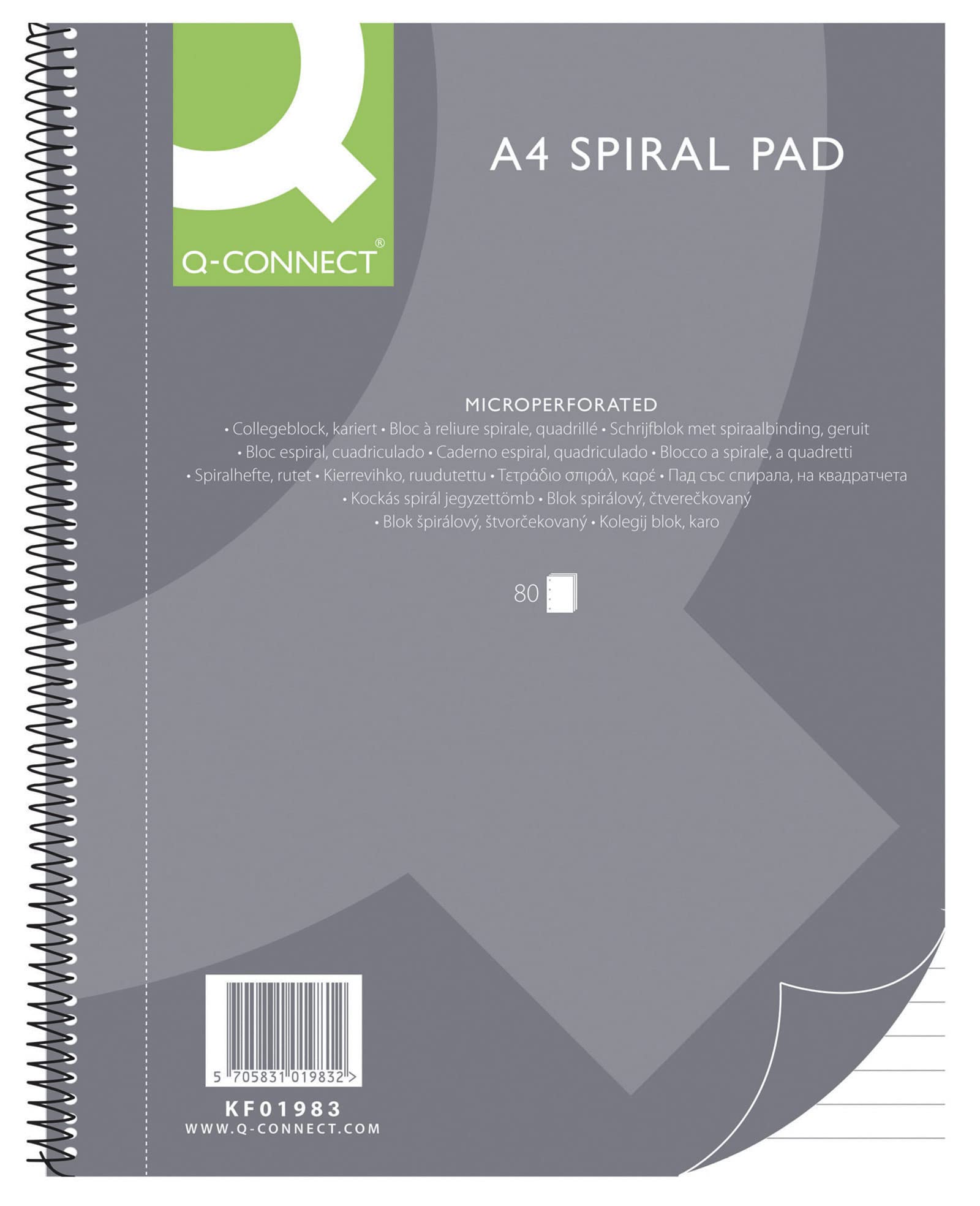 Q-Connect Cuaderno espiral A4 rayado / 80 hojas / 160 páginas/cuaderno de espiral cuaderno con espiral/cuaderno escolar