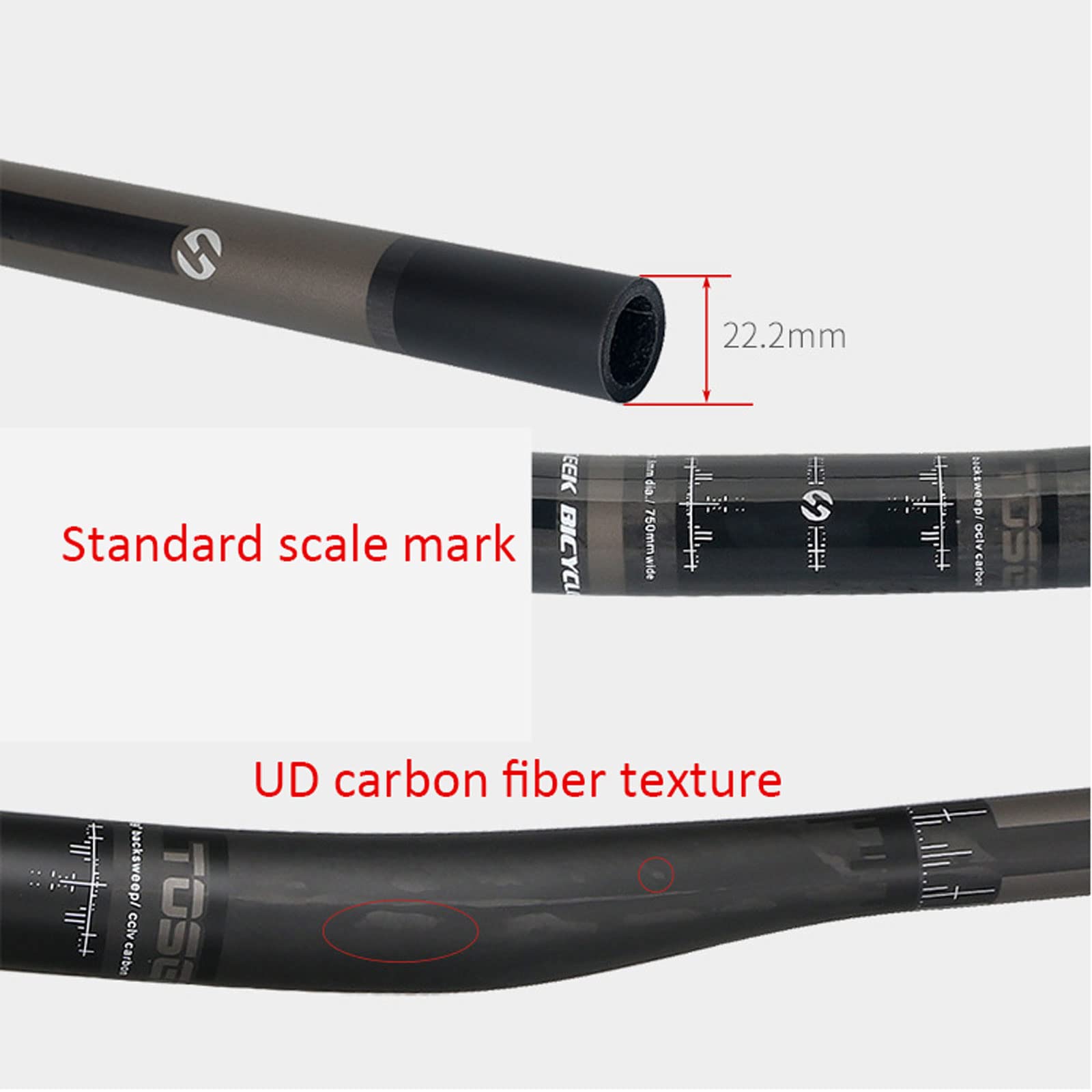 Guidon de VTT en fibre de carbone 31,8 mm Hauteur 15 mm