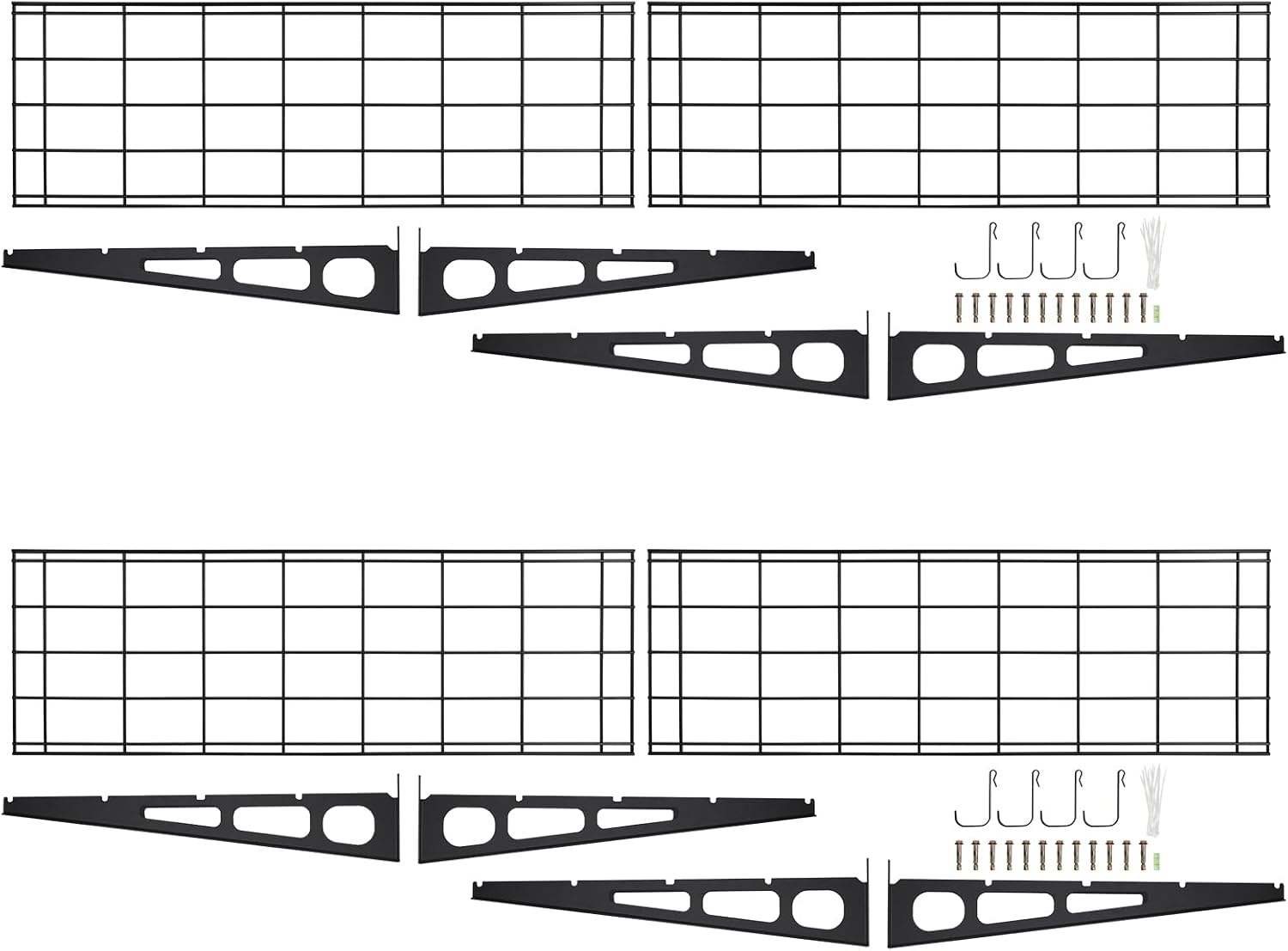 72x24 Inch Black Wall Shelves (2-Pack) | Garage Storage Racks, Wall-Mounted Floating Shelves for Tools & Gear，Grid