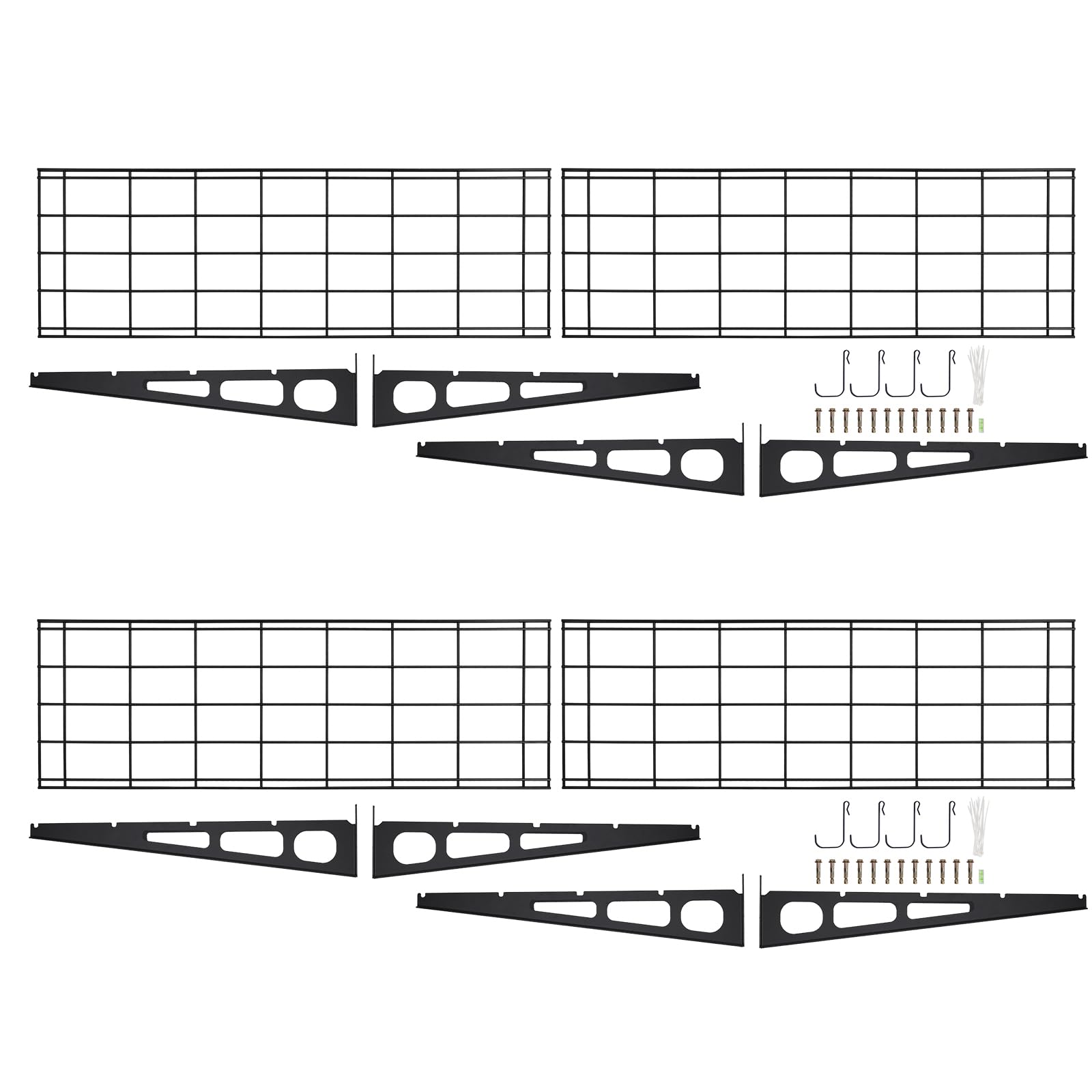 Schwerlast Wandregal 2er Set für Garage, Metall-Gitterregal, 400 kg Tragkraft pro Regal, inkl. Haken, Schwebendes Aufbewahrungsregal für Sport- und Werkstattausrüstung, 182 x 60cm, Schwarz