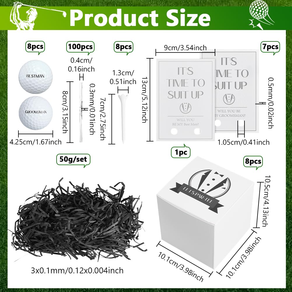 NBEADS 8 Sets Golf Groomsman Proposal Gift Boxes, Including Golf Balls Tees Invitation Card Gift Boxes Raffia Stuffing PET Wire Twist Ties Wedding Gifts for Wedding Groomsmen Best Men DIY Set - Image 2