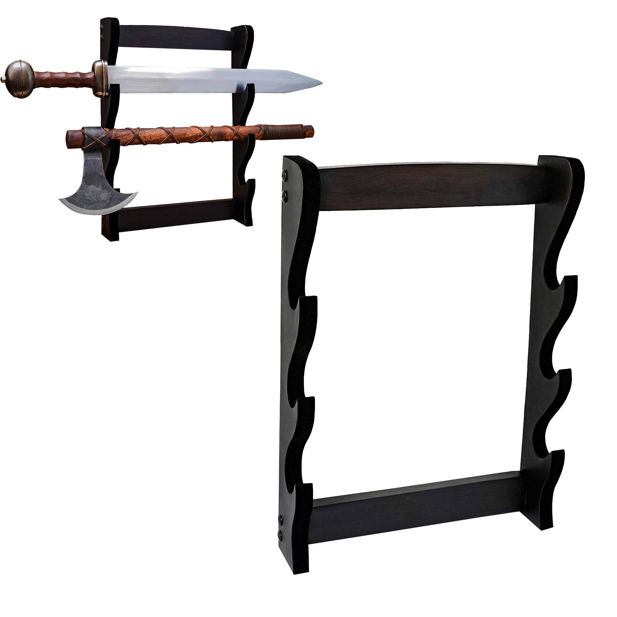 Lord of Battles Medieval Solid Wood Tier Sword Display Stand / Sword Holder / Gladiator Sword Display / Katana Sword Holder (Three Tier)