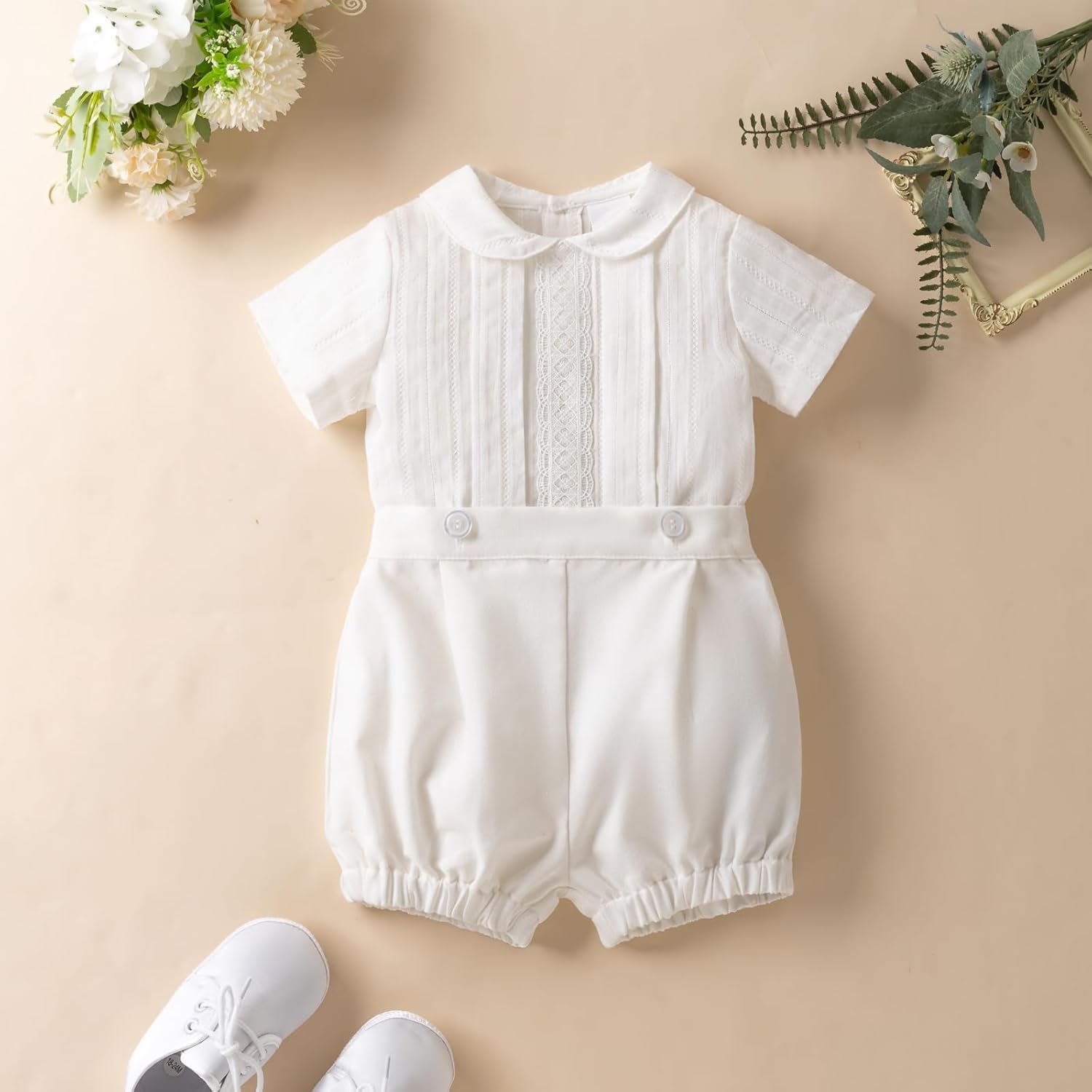 Booulfi 3-6 Month Boy Clothes Summer White Dress Shirt Shorts Boys 3T Summer Outfits Baptism Outfits Toddler Boy Short Set - Image 2