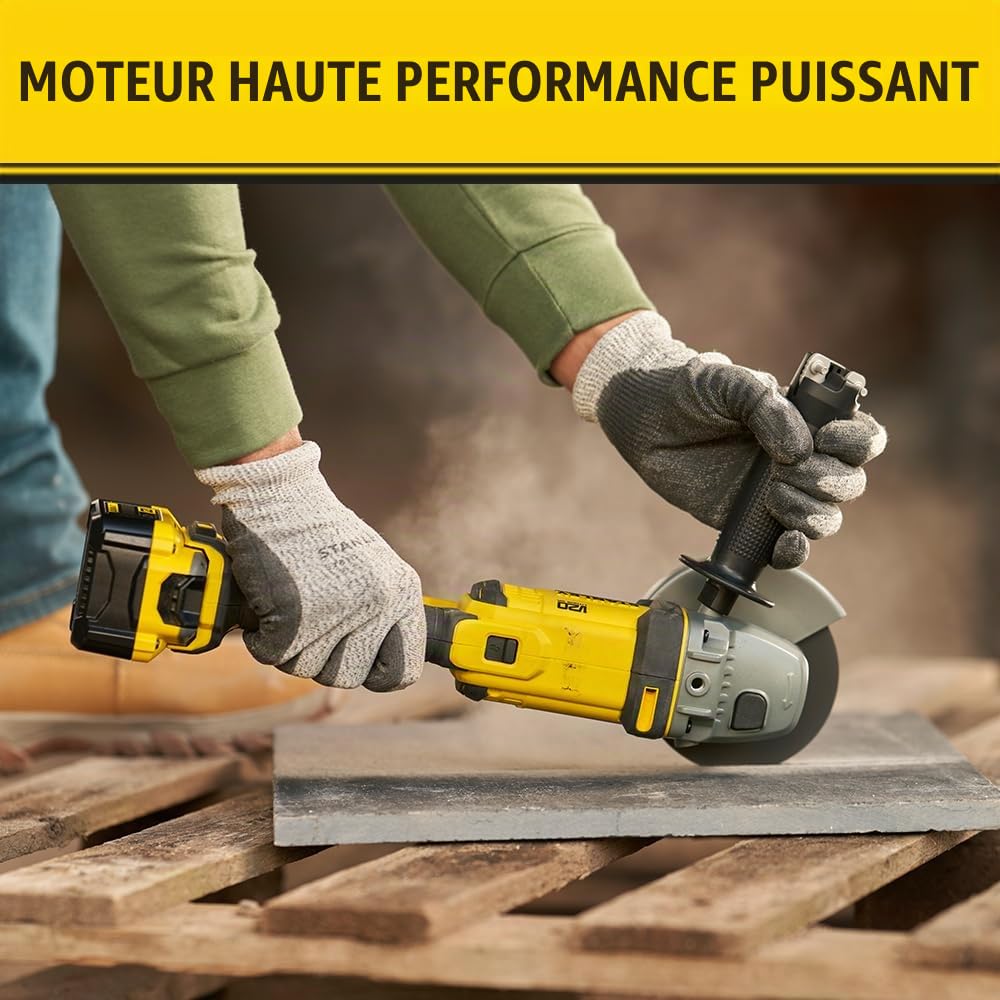 Stanley Meuleuse sans fil d'angle, 18V, Gamme FATMAX V20, 125mm, Vitesse 8500 trs/mn, Sans Batterie Ni Chargeur, SFMCG400B-XJ Noir; Jaune