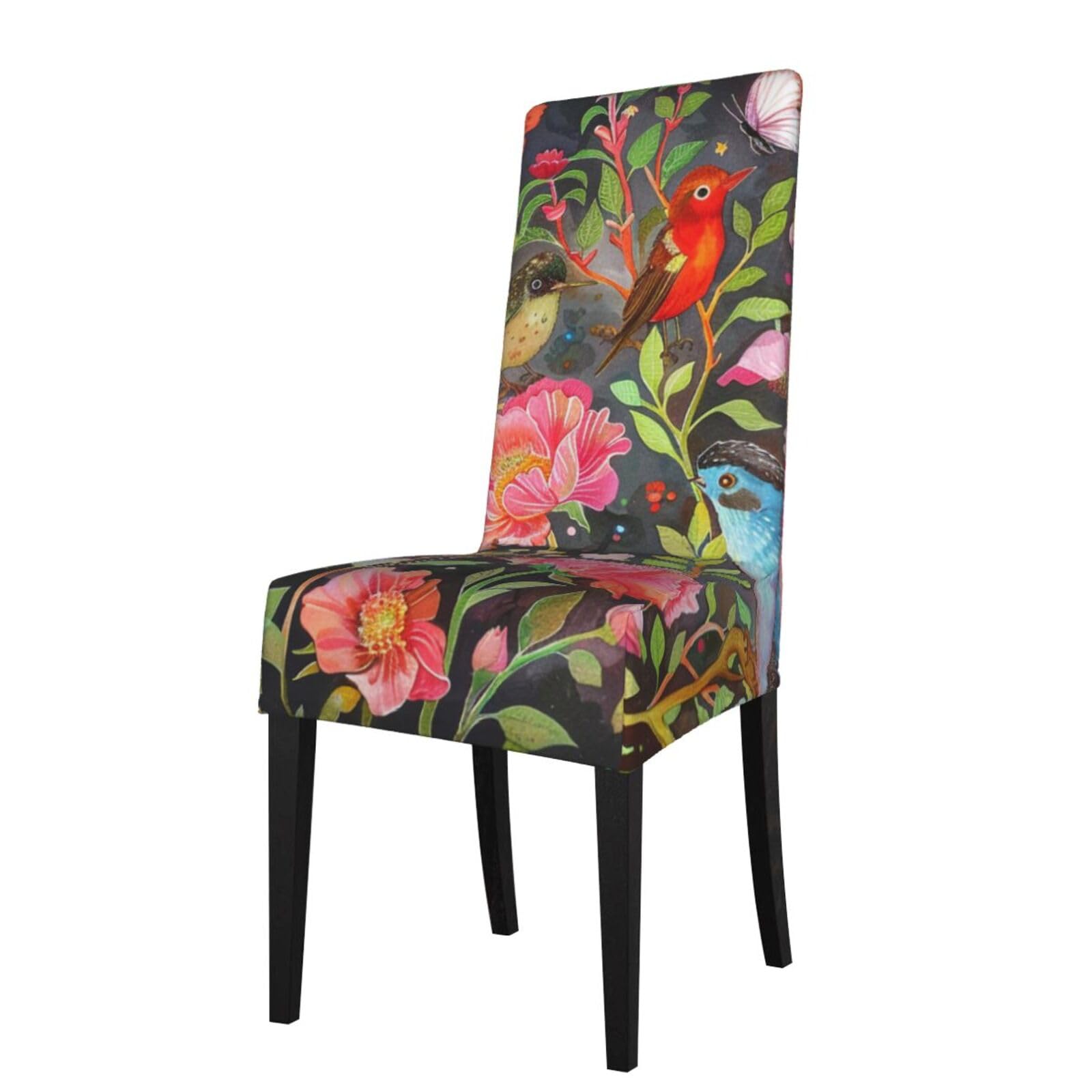 WPKJU Garden with Bird and Flower Print Dining Chair Covers Removable Chair Seat Covers Decorative for Kitchen & Bar Stools