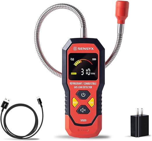 Rechargeable HVAC Refrigerant Leak Detector, Halogen Freon Sniffer, Air Conditioning Detection, Automotive Gas Finder (SFD201 Refrigerant&Combustible Gas Detector)