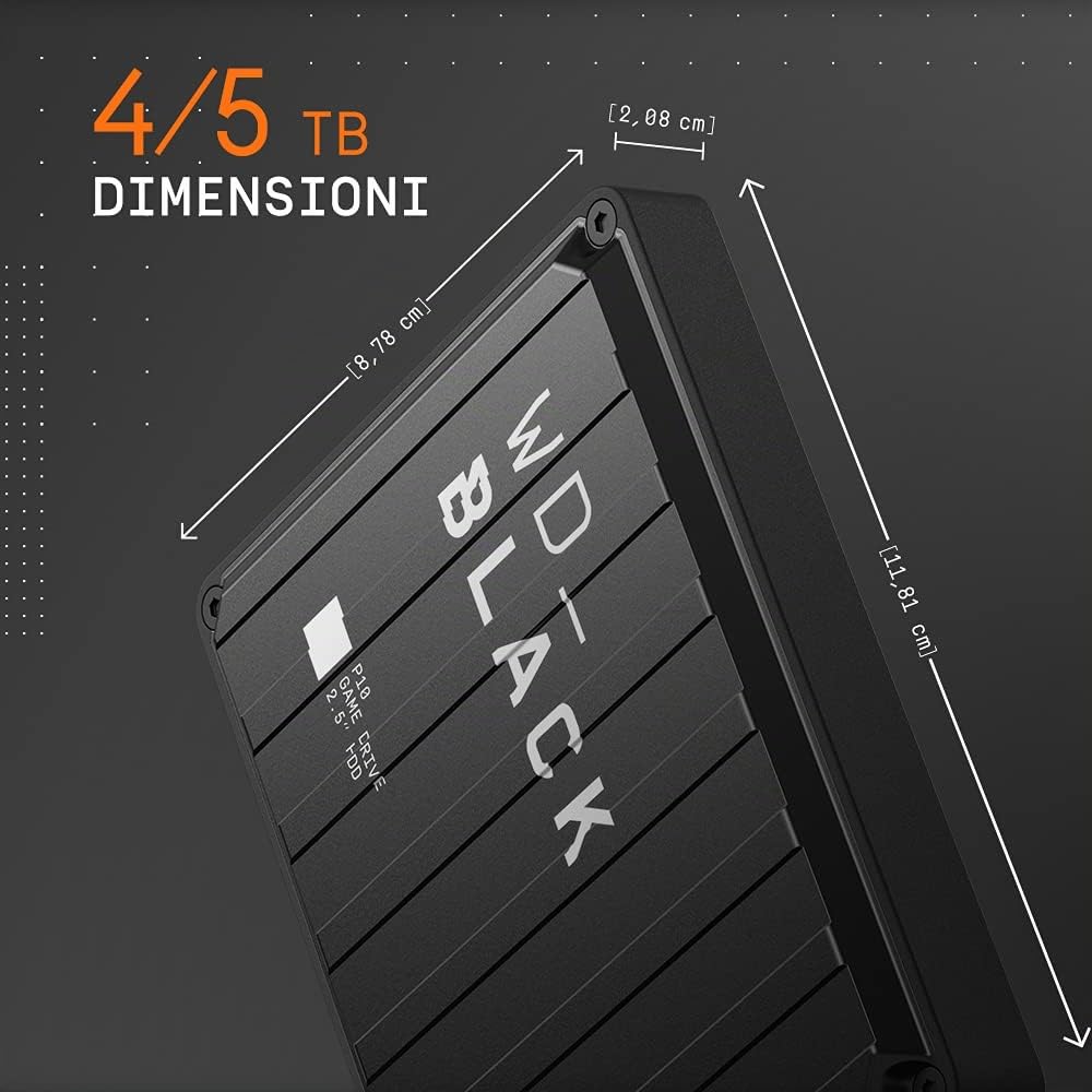 WD_BLACK P10 5TB Game Drive HDD portatile USB 3.2 Gen 1 Tipo A compatibile con Playstation, Xbox, PC e Mac