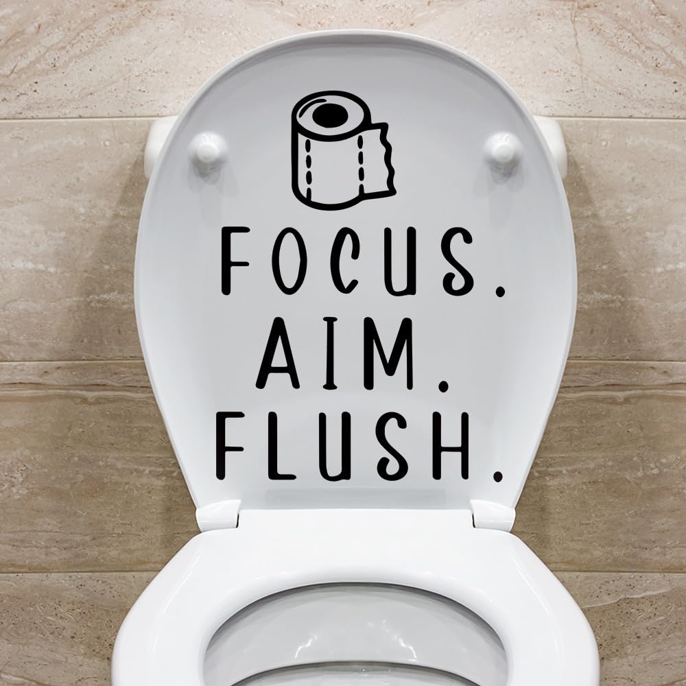 Toilet Lid Decals for Bathroom Toilet Seat, Quotes“Aim Focus Flush” Flush The Toilet Decal Sign for Bathroom, Funny Toilet Vinyl Rules Wall Decor