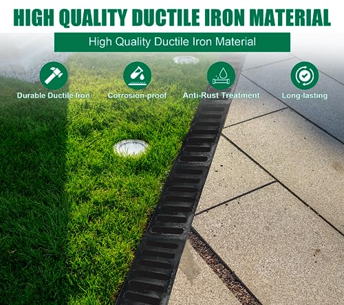 Image of Pedestrian 4 Pack 16x8in Ductile Iron Trench Drain Grate | Durable Metal Anti Corrosion A15 Cast Iron Channel Outdoor Channel Drainage Cover Downspout Sewer Yard Fence Basement
