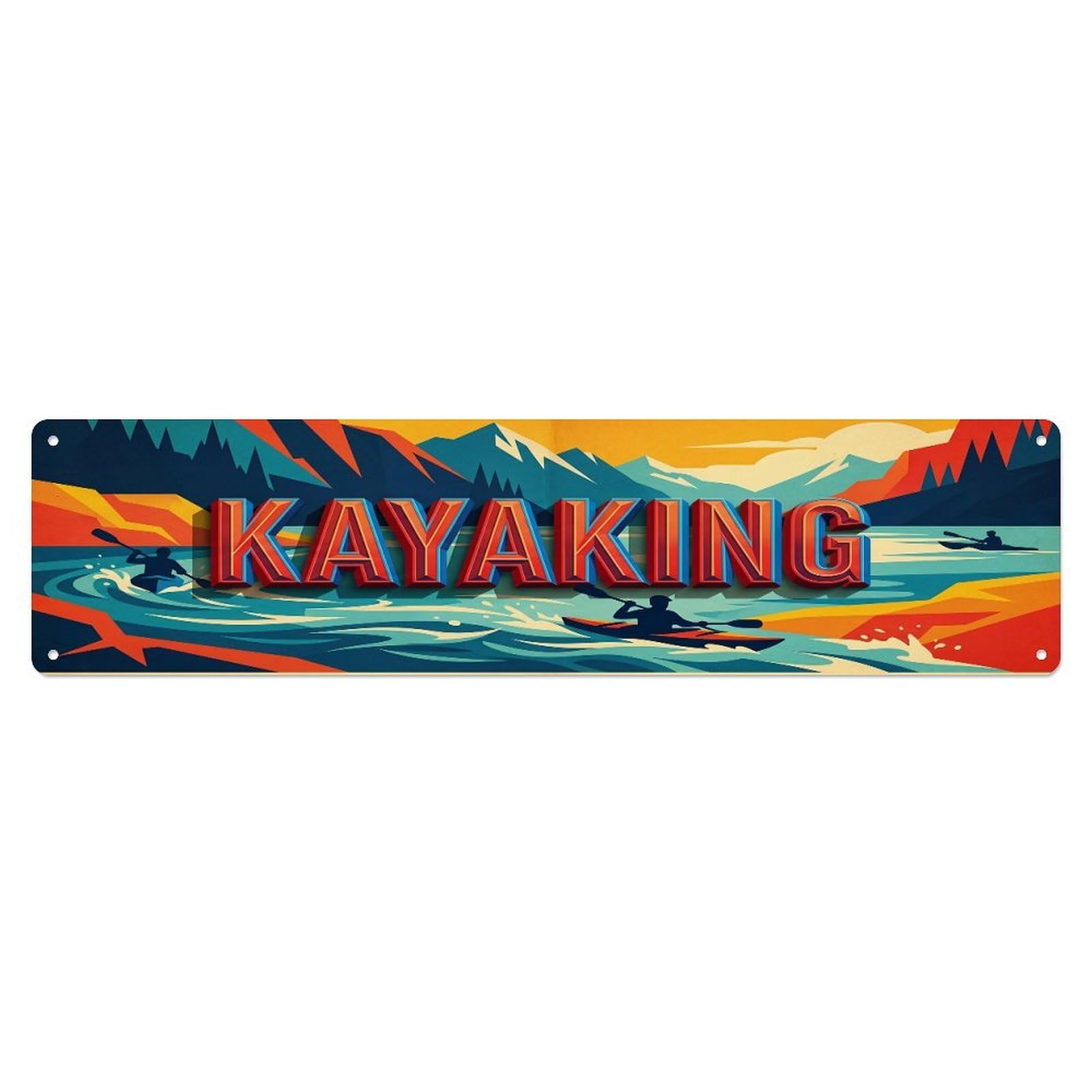 Olhnbad 4X16inch(10X40cm) Vintage Kayaking Outdoor Activity Sports Metal Tin Sign