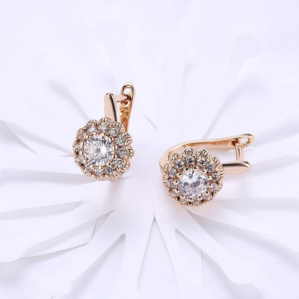 14K Rose Gold Plated Three Row Cubic Zirconia Small Huggie Hoop Earrings Fashion Jewelry for Men Women - Image 5