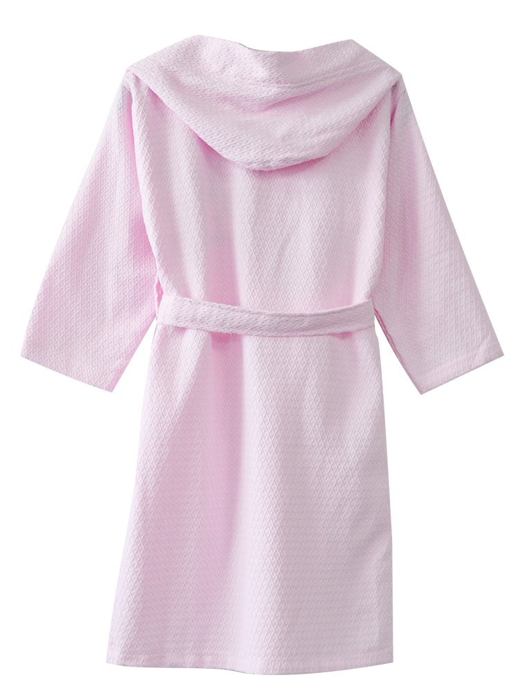 KISBINI Kids 100% Cotton Long Hooded Robes Bathrobes for Children Pink L 8-9T