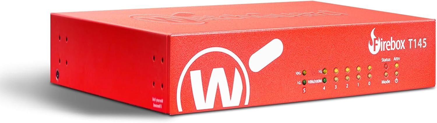 WatchGuard Firebox T145 with 1 Year Total Security Suite - Tabletop Firewall, 2.5Gb, 1Gb & SFP Ports, Enterprise Security for Branch Locations (WGT145641)