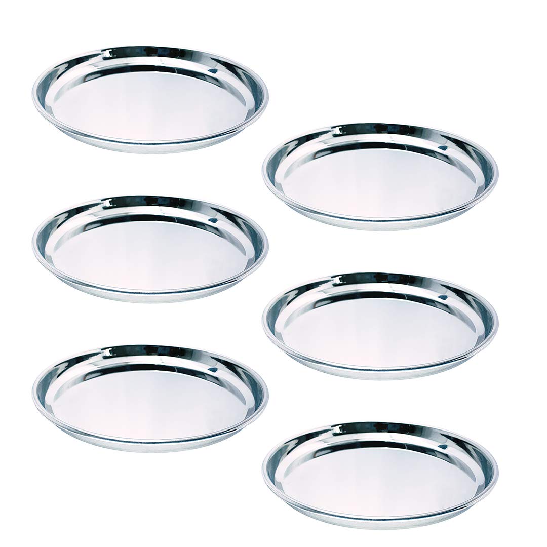 Starnk Pack Of 6 Stainless Steel Round Dinner Plate For Daily Use Mess Trays Great for Camping snacks plates for kids Reusable and Dishwasher Safe - 10 inch