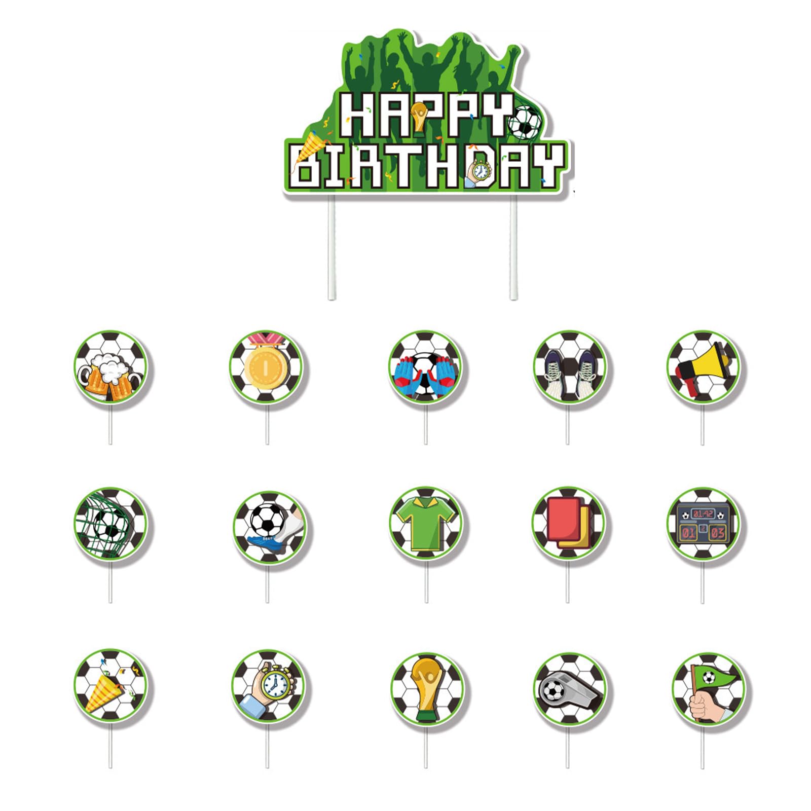 Football Cake Topper and Decorations Set - 1 Large + 15 Small Football Cake Toppers for Birthday Party, Football Birthday Decorations, Football Party Decorations for Boys Men Father's Day
