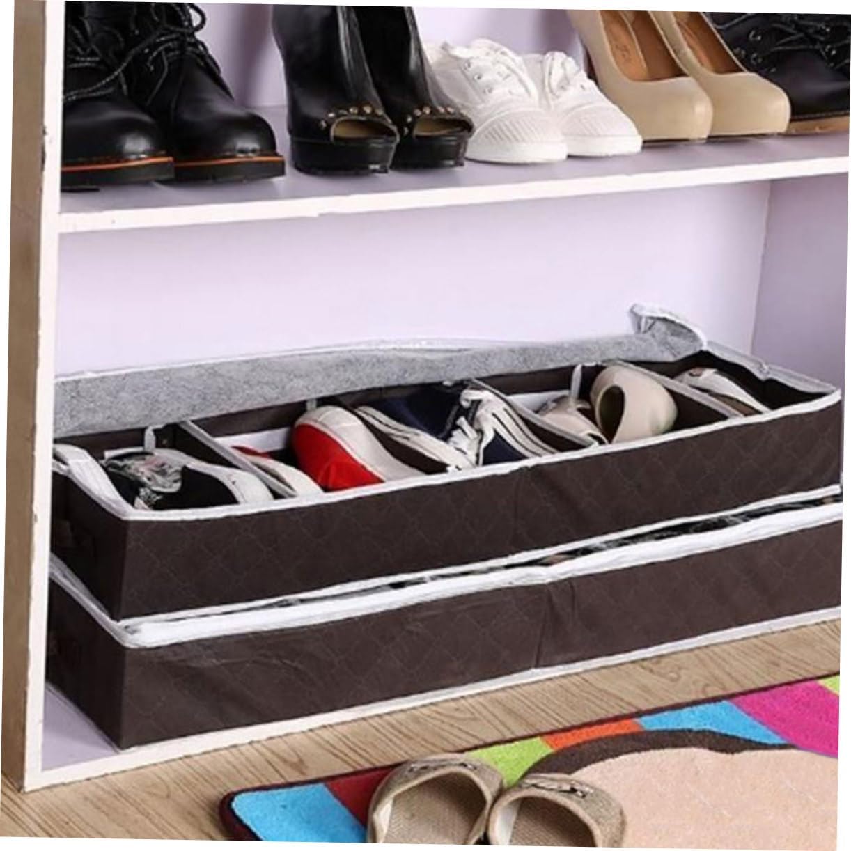 Garneck Compact Foldable Non Woven Shoes Storage Box with Visible Window Portable Shoe Organizer for Home Closet Lightweight and Space Saving
