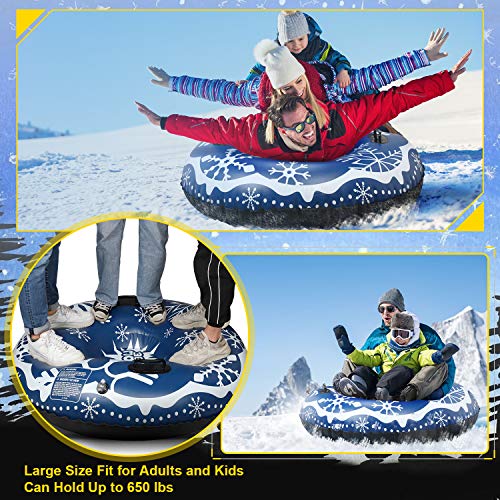 Upgraded 48 Inch Snow Tube No More Popped with Thicker 0.8mm Military Grade Material Inflatable Snow Sled for Kids and Adults Durable Sledding Tubes Extra Large Heavy Duty Inflatable Snow Tube - Thumbnail 6