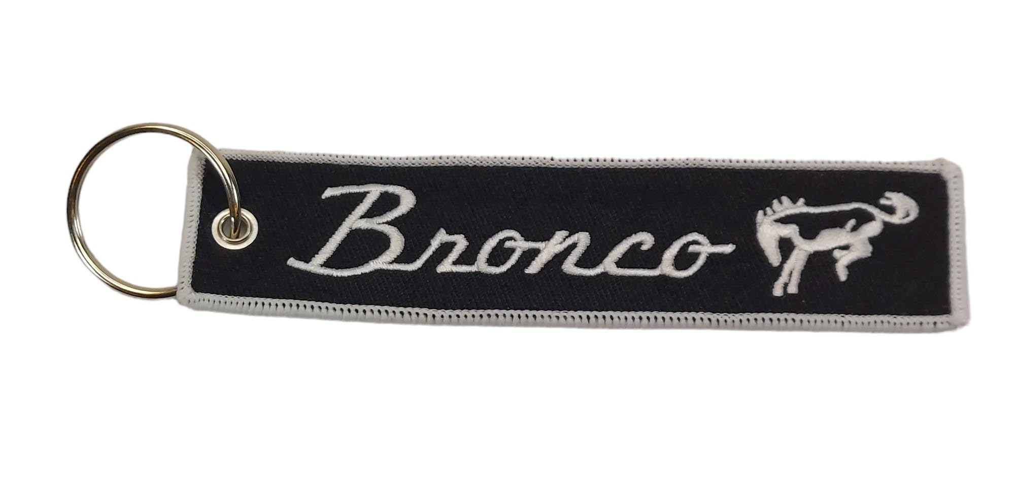 Detroit Shirt Company Ford Bronco Logo embroidered Keychain 5" x 1" | logos front and back, Black, 5" x 1"