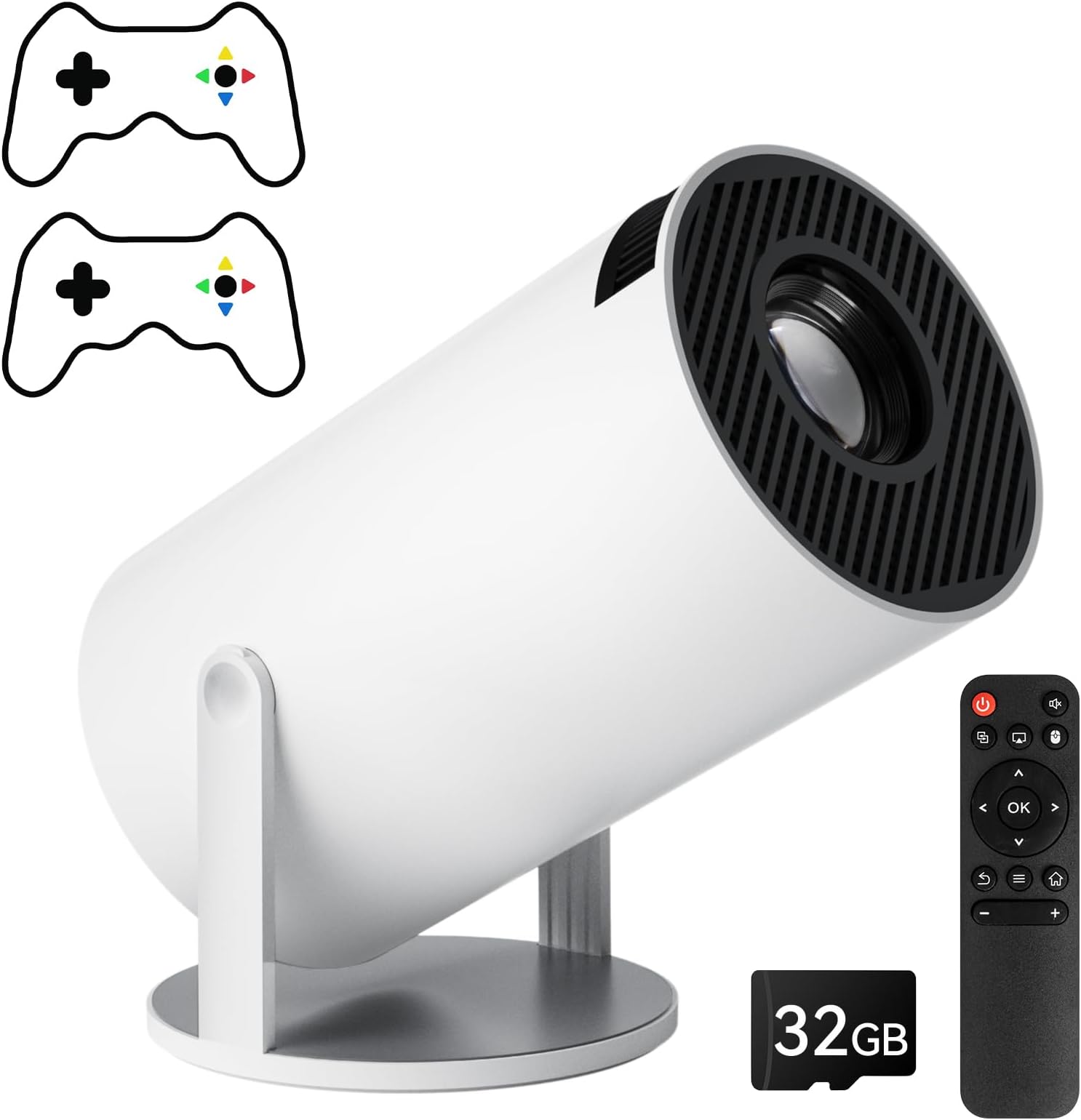 Qoosea Mini Projector with 2 Joystick 4K Bluetooth 5.2 Portable Game Projector 180° Rotatable Android 12 WiFi 6 Auto Keystone Outdoor Movie Projector Compatible with Phone Laptop PC TV Stick USB