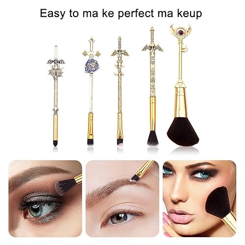 Miniatura 5 de The Legend of Zelda Ocarina of Time - Juego de brochas de maquillaje para fanáticos de Zelda con un enlace al pasado y 4 espadas con cepillos de