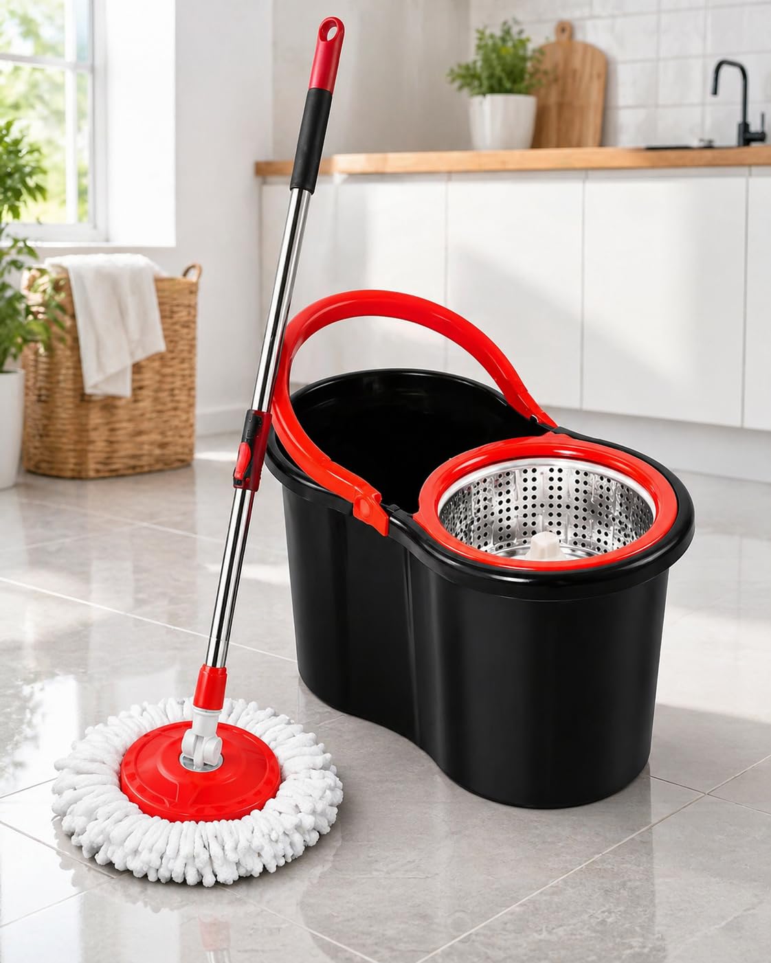 Savealot Spin mope bucket set, Wet and Dry Rotary Mop with Bucket Set,9l