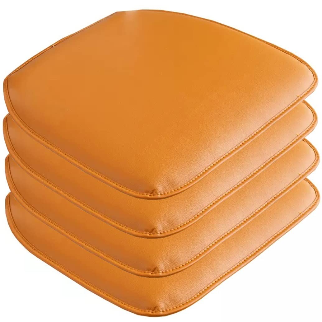 Chair Cushions For Dining Chairs 1/2/4/6 Pack,Leather Waterproof Chair Cushion Non Slip Backing,Chair Pads For Dining Chairs(Orange,Set of 4)