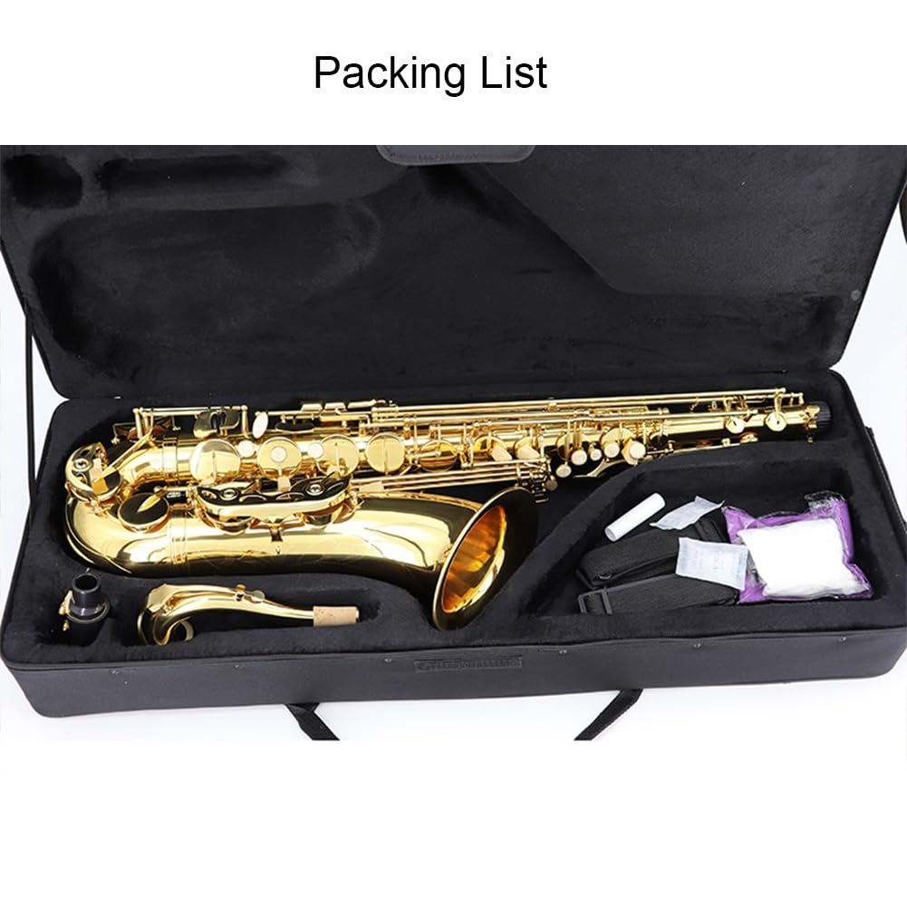 Sassofono tenore in SIB Sax Corpo in Ottone Dorato Strumento a fiato per Principianti Sax Contralto Professionale con Custodia per Il Trasporto Guanti Panno per la Pulizia
