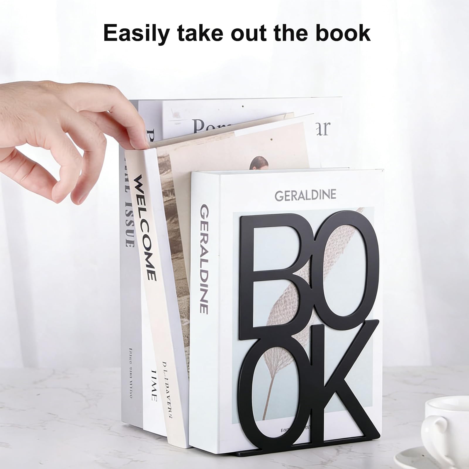 4 Paia Fermalibri per Mensole Ferma Libri in Metallo "BOOK" Scaffali per Scrivania Reggilibri per Mensole Antiscivolo Porta libri per Uffici Scuole Casa Librerie Biblioteche (Nero)