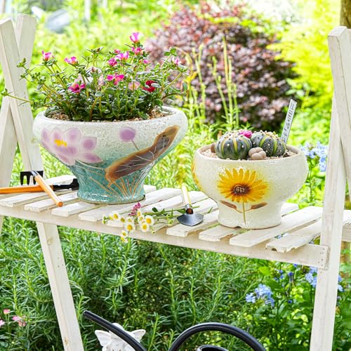 Image of Sungmor 9.6 Inch Large Succulent Plant Pots, Pretty Hand Painted Ceramic Planter with Drainage, Indoor Outdoor Cactus Planter Bonsai Pot, Flower Pot for Indoor Plants Garden Windowsill Desktop Decor