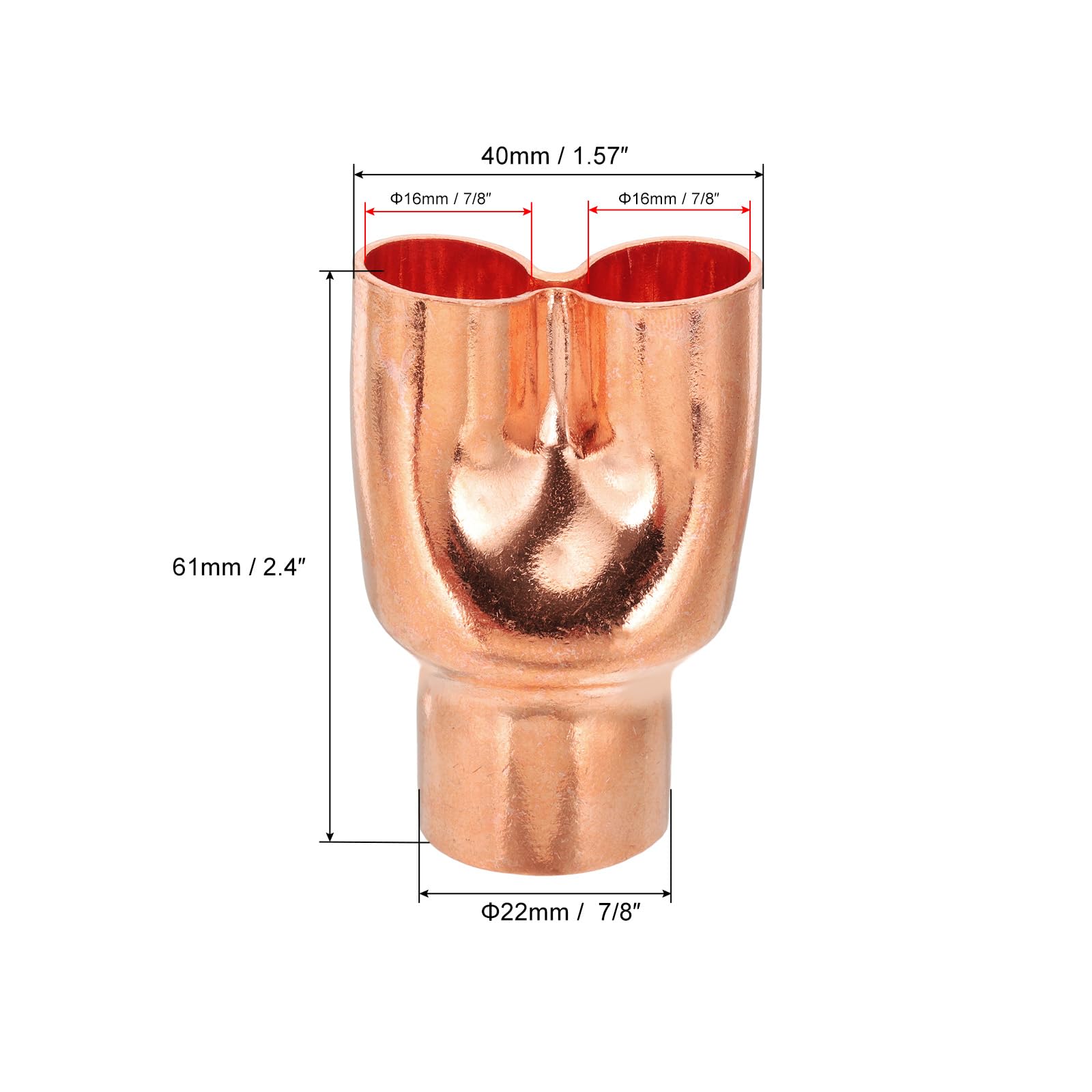 PATIKIL 7/8" x 5/8" x 5/8" ID Tee Y Type Copper Fitting - Image 2