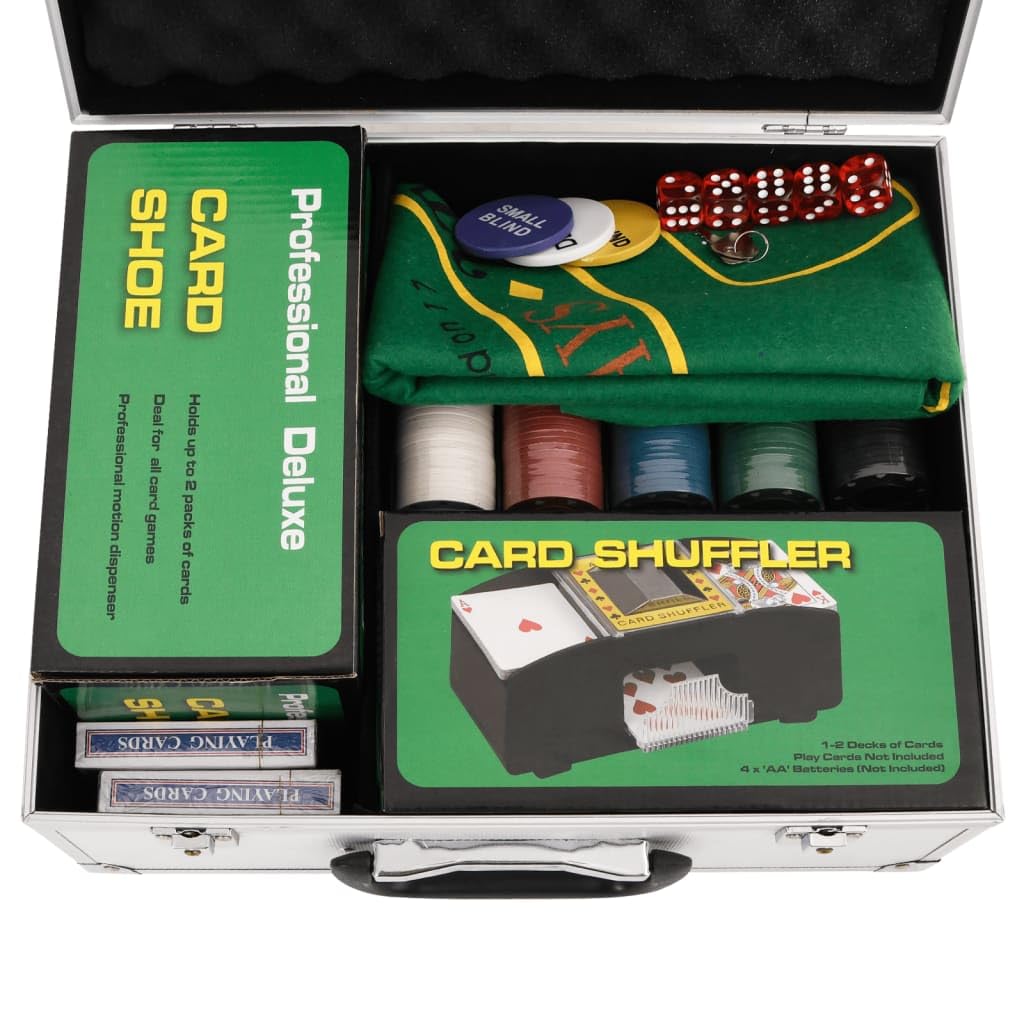 Set di 300 chip da poker da 4 g, con valigetta in alluminio, mixer per carte, tappetino da gioco e pulsante Dealer per torneo Texas Holdem Torneo a casa