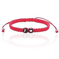 Vista 32 de Initial Bracelets for Women Teen Girls, Initial A-Z Heart Letter Charm Bracelets Handmade Adjustable Rope Bracelets for Mother's Day Graduation Black