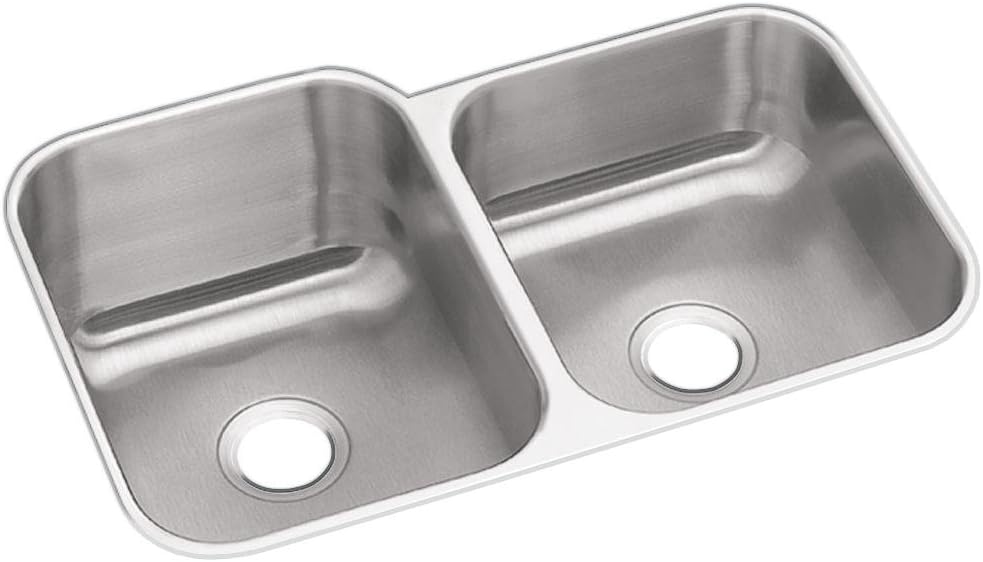 Elkay DXUH312010R Dayton Offset Double Bowl Undermount Stainless Steel Sink