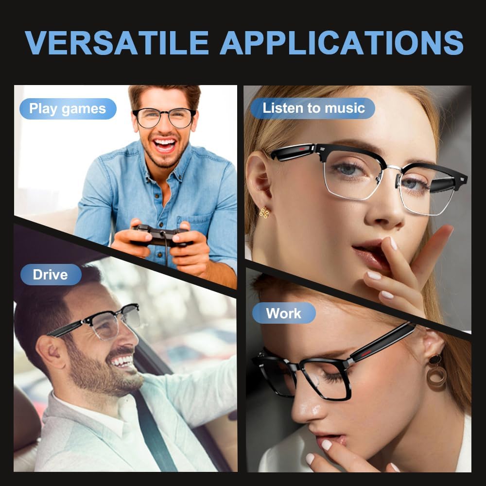 Lunettes intelligentes AI avec traduction en temps réel - Bluetooth avec plus de 110 langues, AI multifonction pour femmes et hommes (blanc)