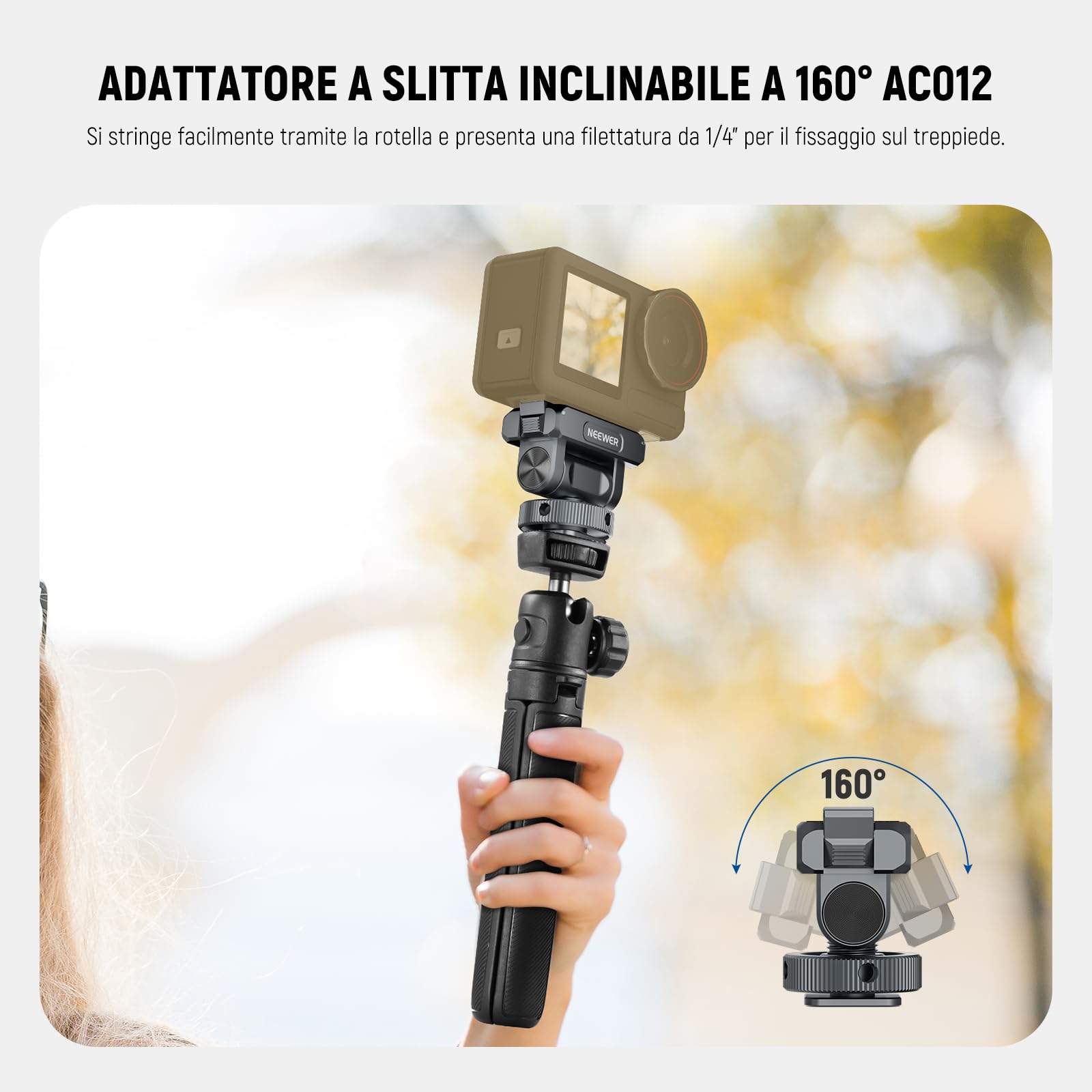 NEEWER Kit di Accessori Action Camera Compatibile con DJI Osmo Action 5 Pro/4/3, Attacco Cold Shoe, Supporto Magnetico a Sgancio Rapido e Adattatore a Testa Sfera, AC011+AC012+AC013, Grigio Scuro