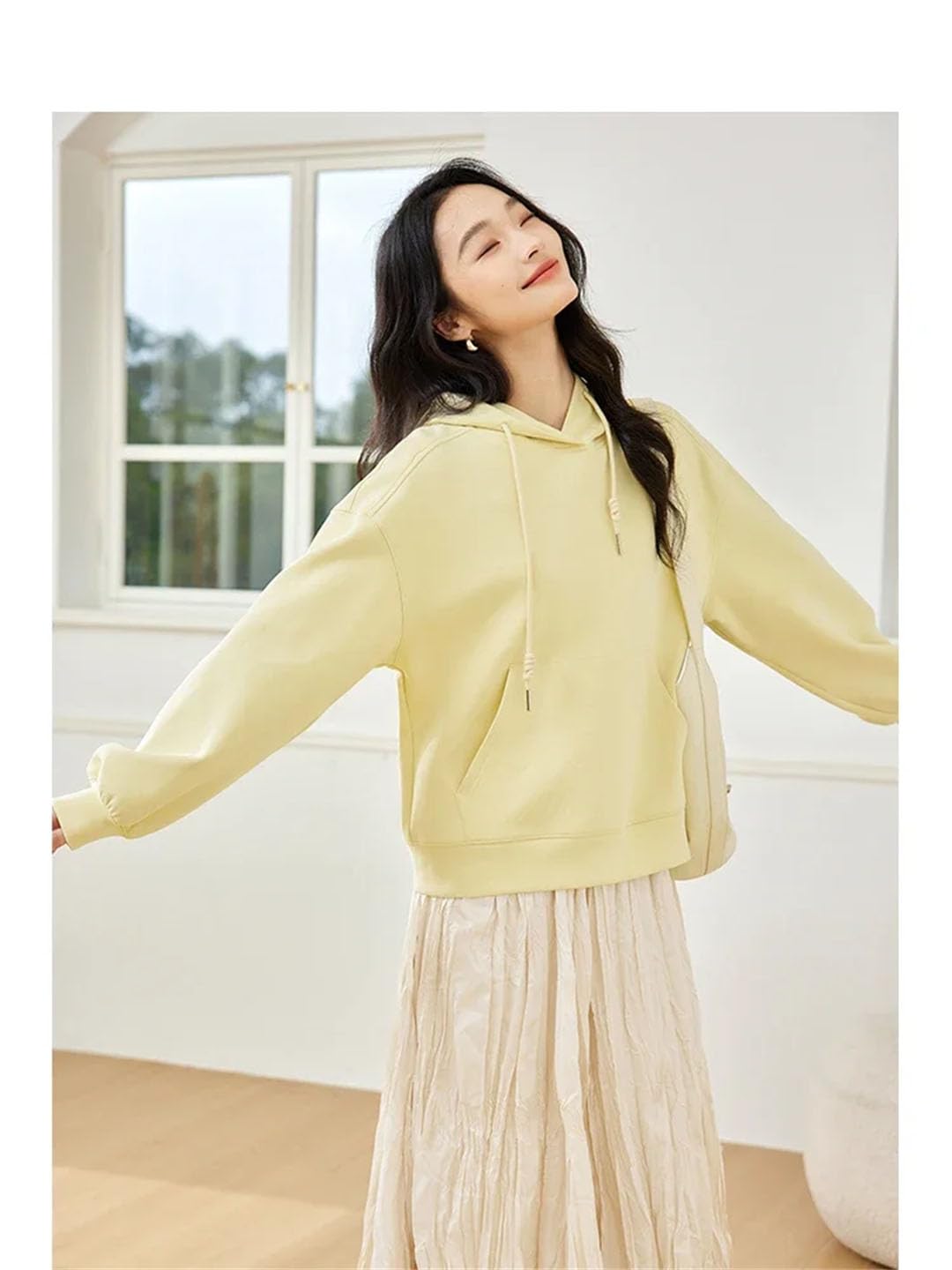 Sudadera con capucha y cuello redondo para mujer, sudadera con capucha suelta para mujer, ropa de calle simple