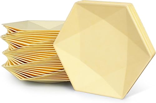 30 platos de papel desechables, platos de ensalada amarillos hexagonales de 8 pulgadas, platos de papel de postre 100% biodegradables para