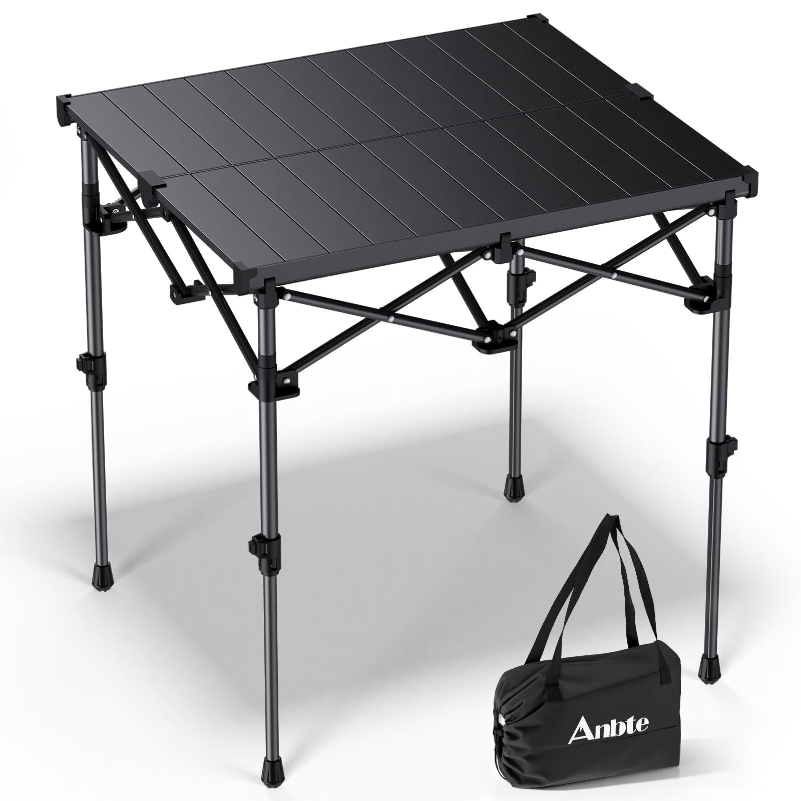 Anbte Camping Table Foldable, 2 Height Max 70cm Aluminum Roll up Camping Table with Carry Bag & Heat-resistant Tabletop, Lightweight, for Indoor Outdoor RV BBQ Picnic Patio Beach, 67 X 58 Cm, Black — image 1
